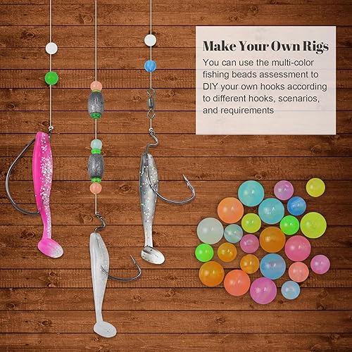 Miniatura 6 de 200500 piezas que brillan en la oscuridad luminosos huevos kits de plástico redondo flotador línea de pesca cuentas 60.315 in flotante trucha salmón