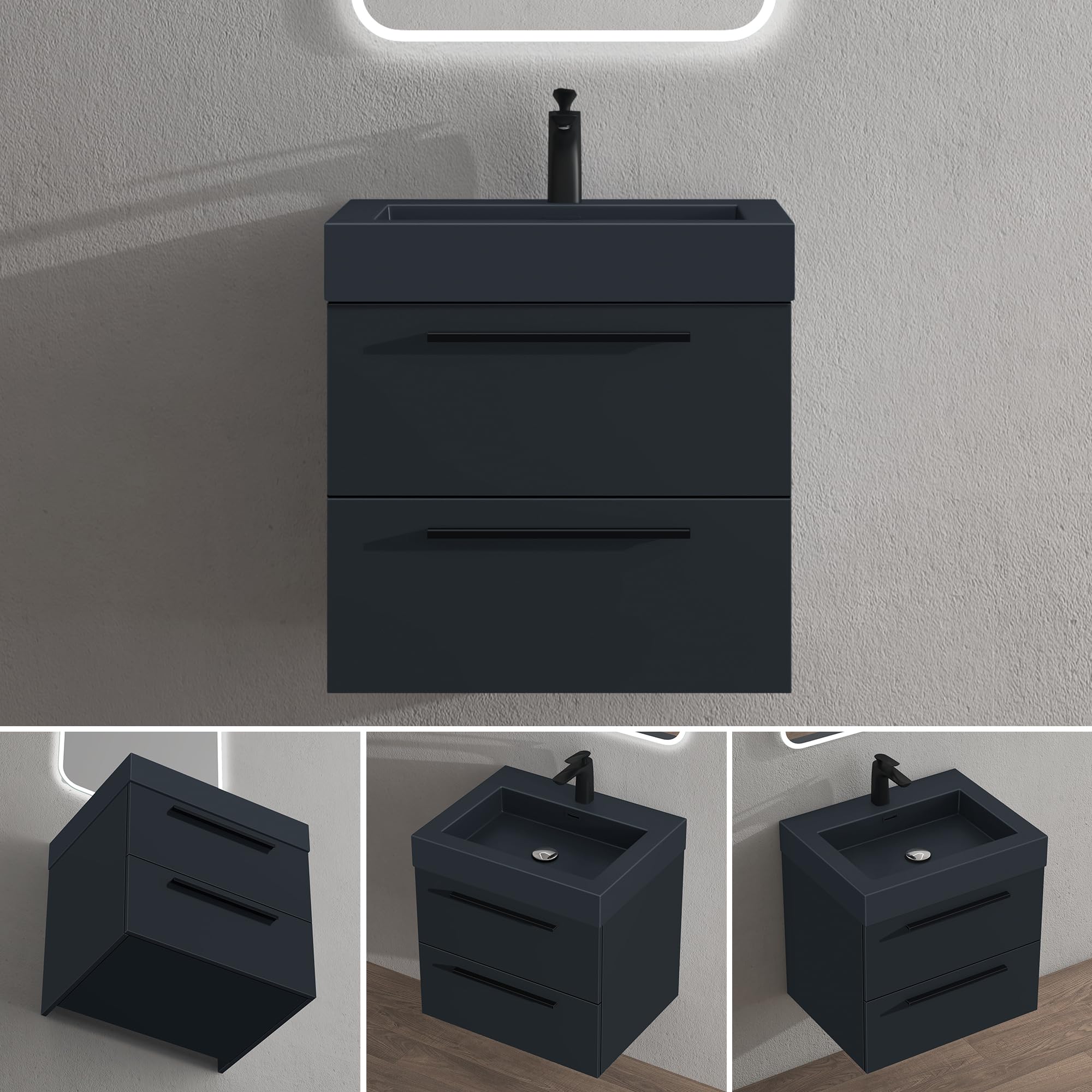 doporro Meuble de Salle de Bain Suspendu 73cm Ensemble de 2 Pièces
