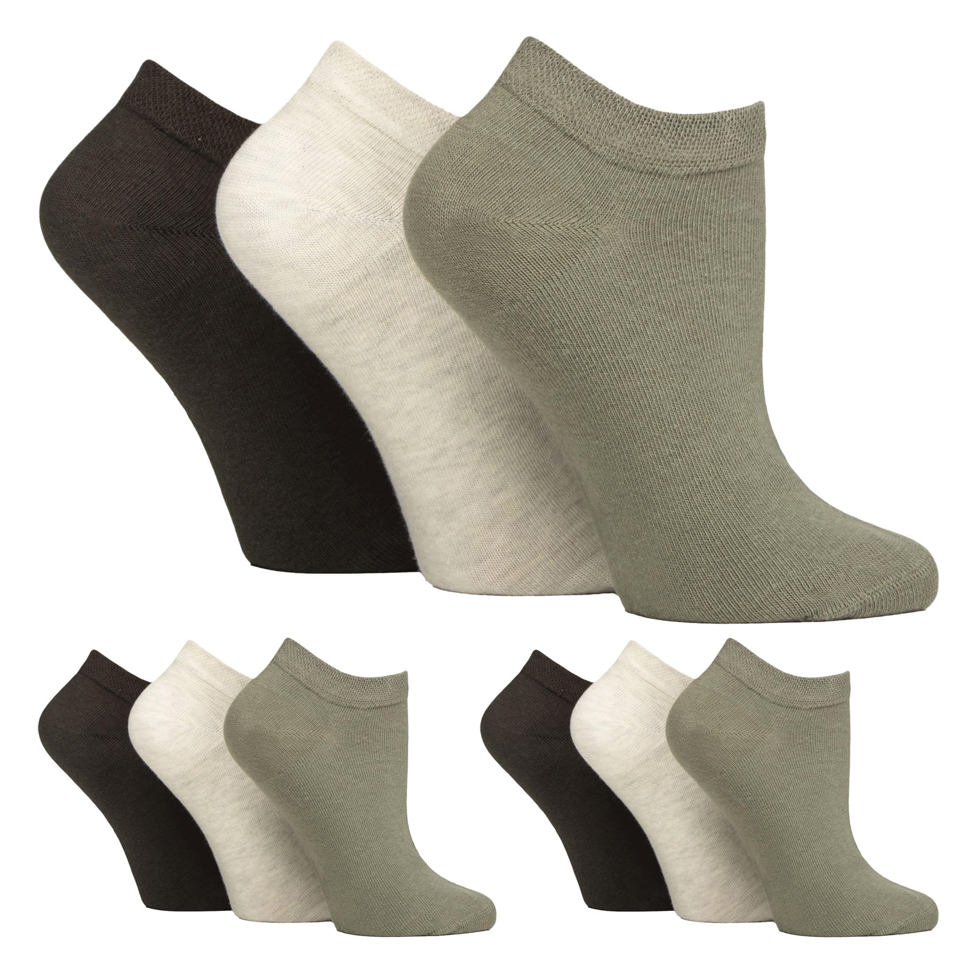 Gentle Grip 9 Pairs Ladies Diabetic Trainer Socks | Ankle Socks Swollen Feet - Grey