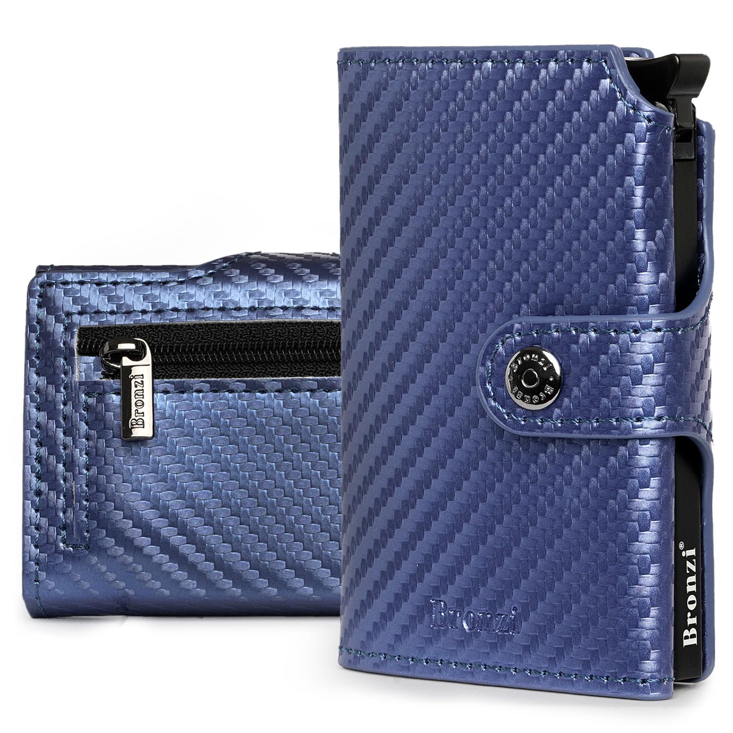 Bronzi Portafoglio Uomo Portafogli Uomo Piccolo Slim - Porta Carte Di Credito Uomo - Portacarte Con Portamonete - Regalo Uomo - Porta Tessere Portafogli Italiano (Blu Fibra Di Carbonio)