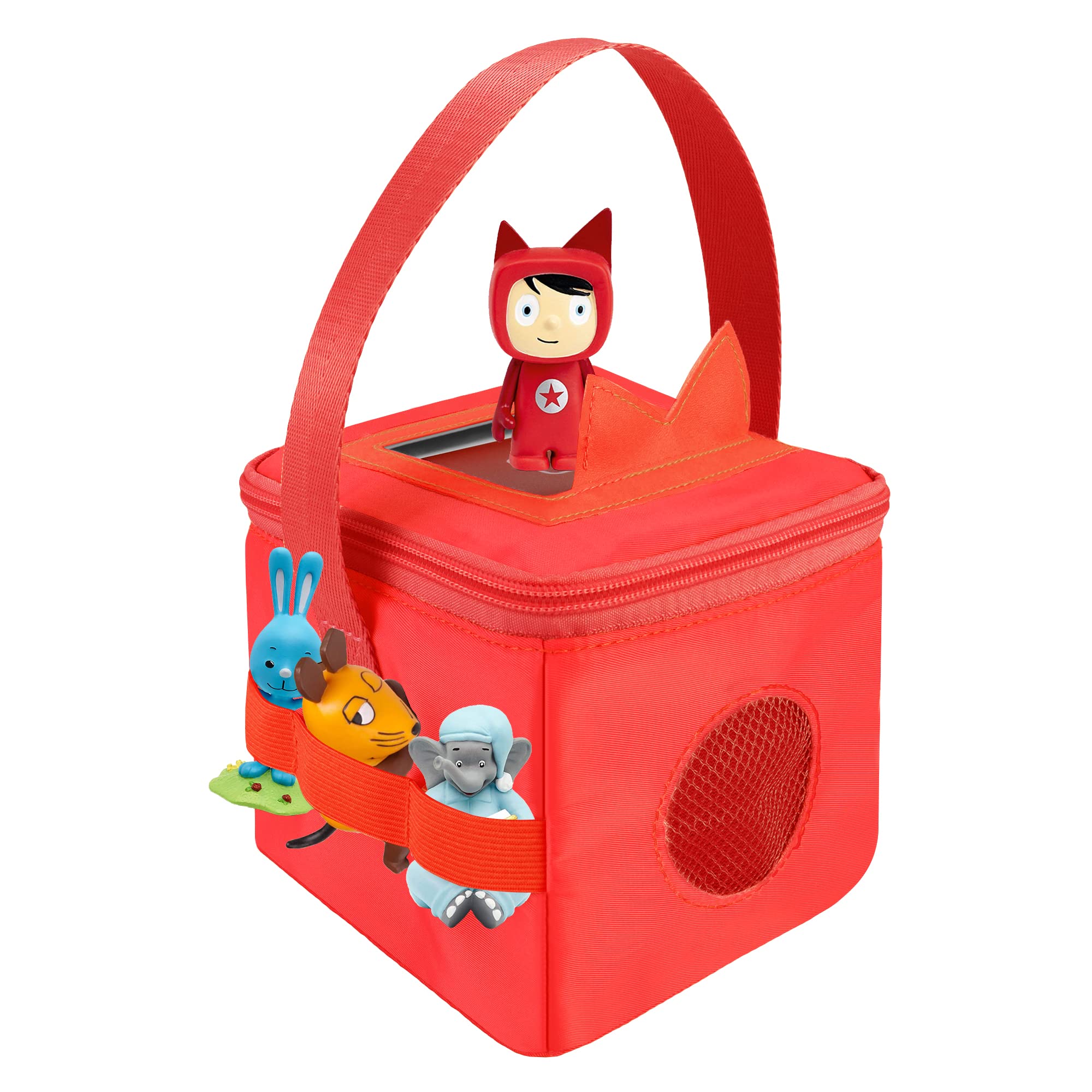 Carry Case for Toniebox and Tonies Characters UK, with a Cover for Sound Voulume Button, Red Pouch for Tonies Transportation and Storage, Organizer for Creative Tonies, Kids Audio Books Portable Bag