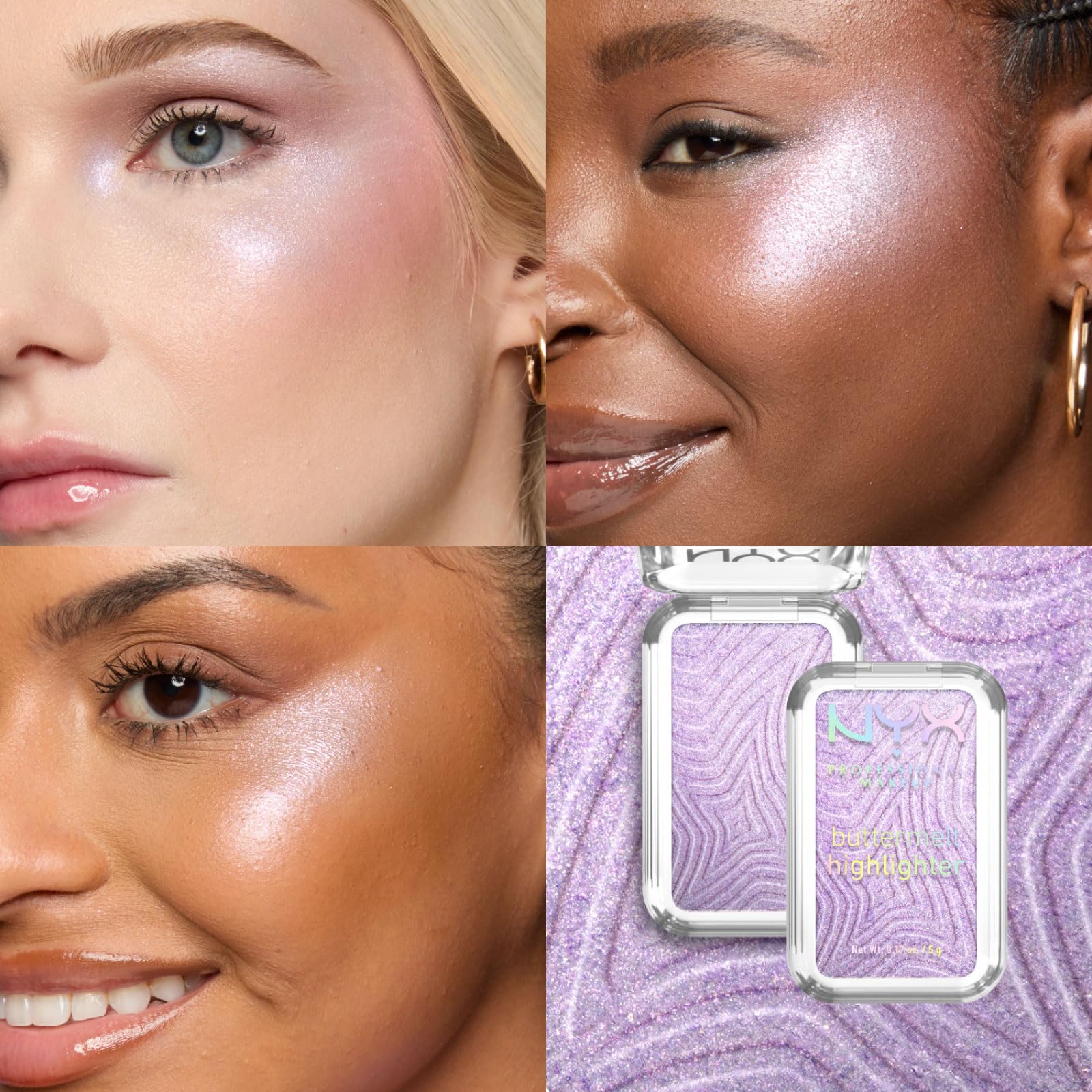 NYX Professional Makeup Illuminante Buttermelt Highlighter in Polvere Sfumabile Stratificabile con Burro di Mango Mandorle e Karité Colore 30 Butta Bling + 40 No 1 Butta + 20 Butta Mint - Set da 3