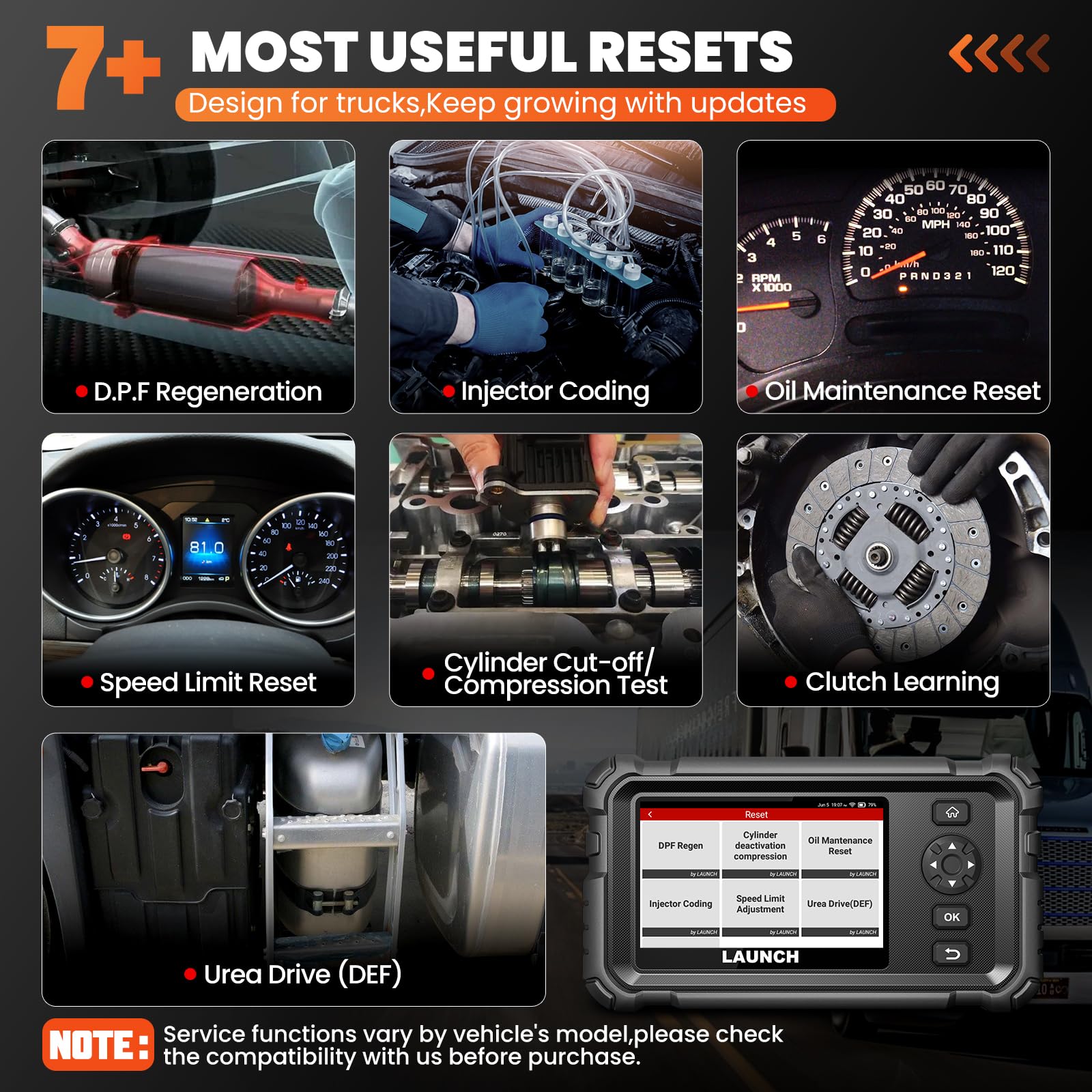 LAUNCH CRP129 HD Elite OBD2 Diagnosis Escáner for Camiones Pesados | Sistema Completo for Camiones, 7 Servicios de Restablecimiento for 99% Vehículos Comerciales. Herramienta OBD2 Diagnóstico.