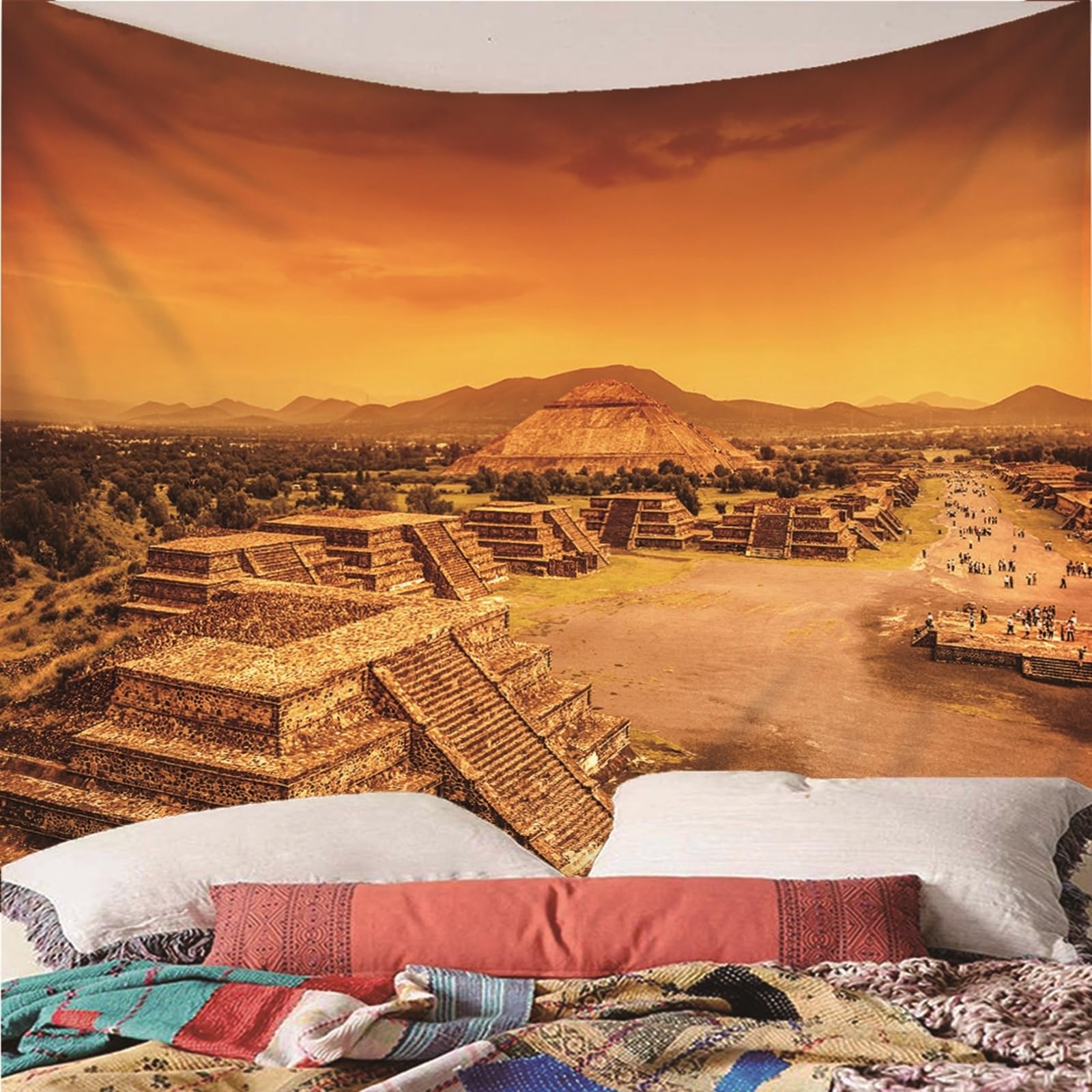 Lieson Wandteppich Pyramide, Wandtücher Orange Wandteppiche für Wohnzimmer Wohnheim Heimdekoration, 260x240CM