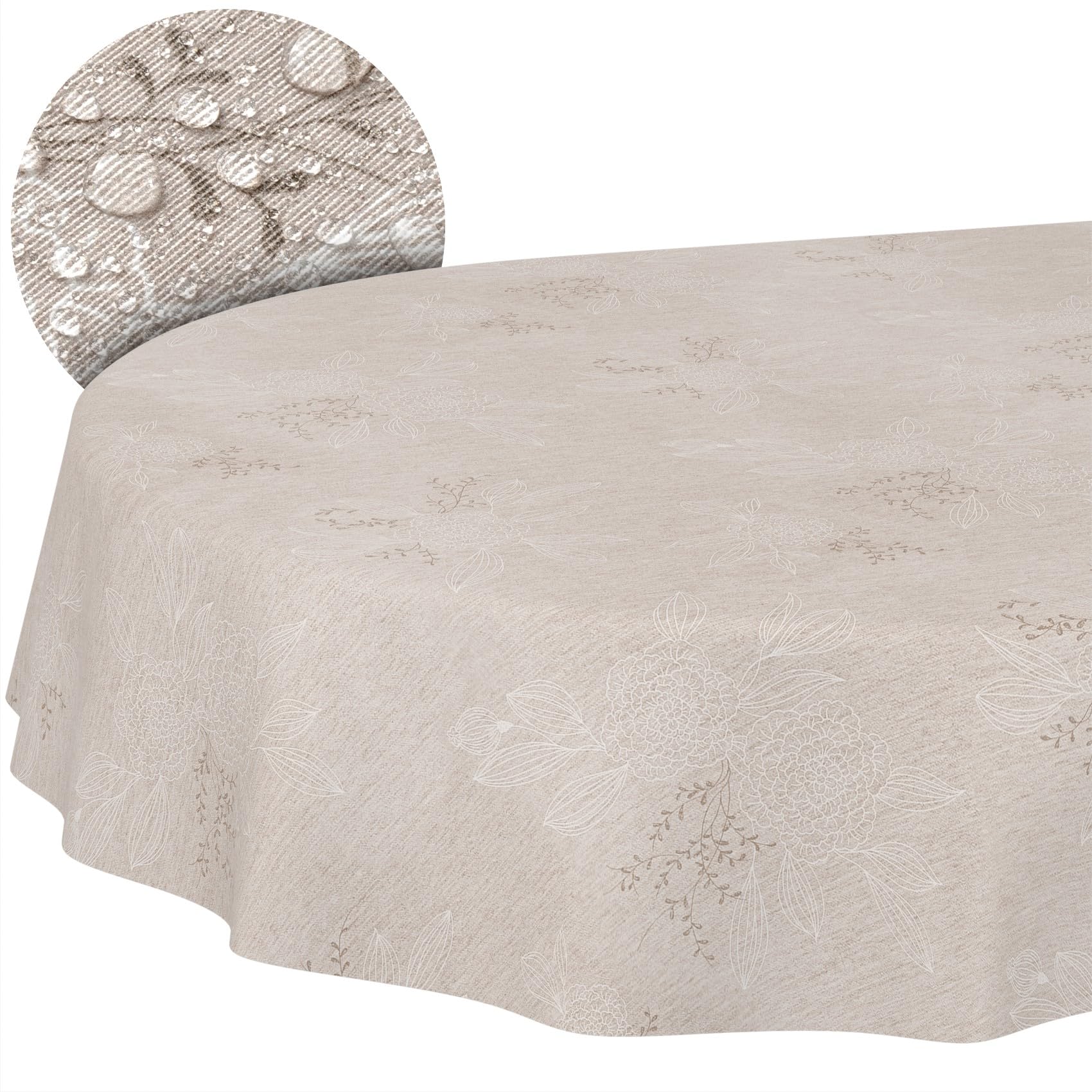 ANRO Tischdecke abwaschbar Japondi Beige oval 220x140 cm Tischwäsche