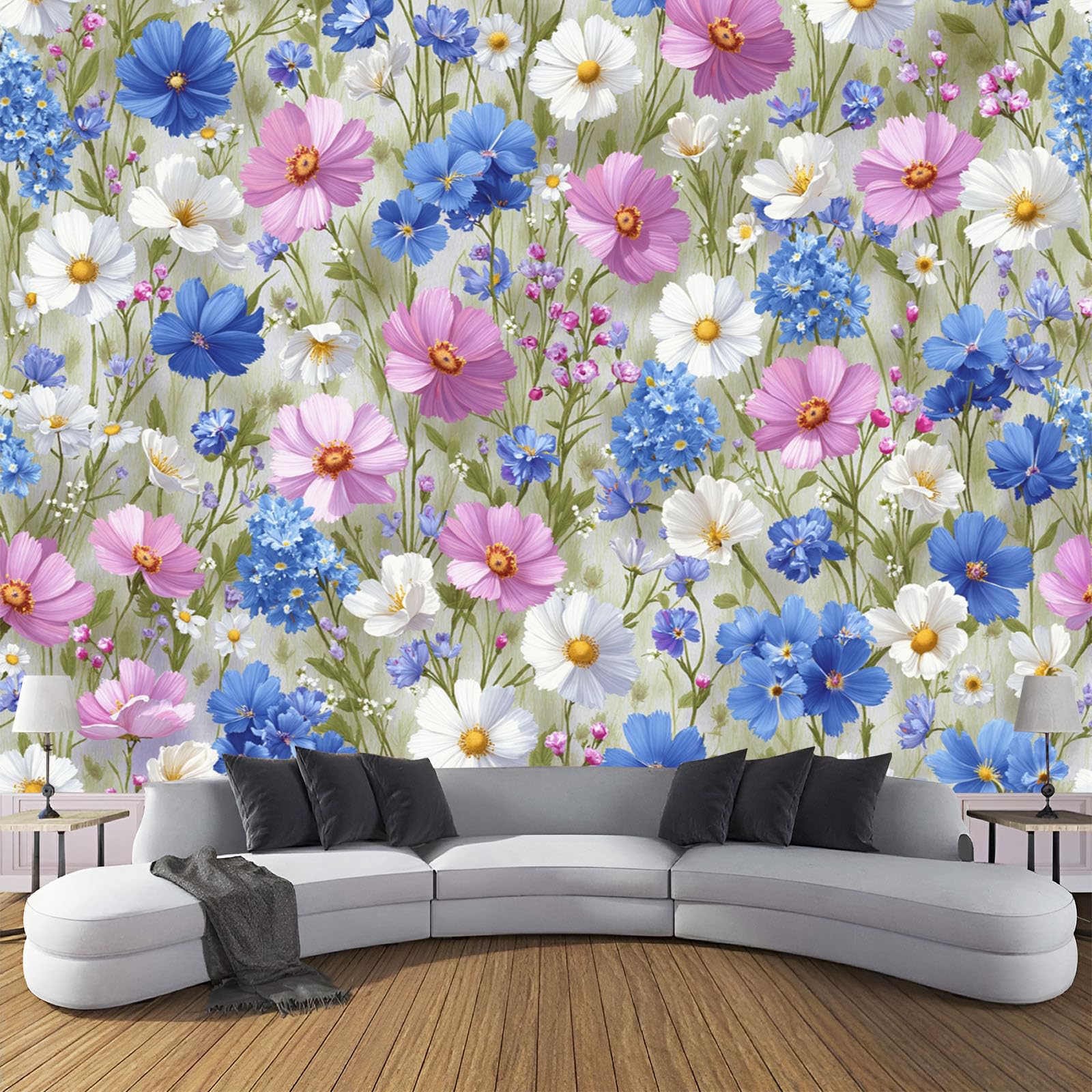 Papier Peint Panoramique en Soie Moderne Fleurs Sauvages de Campagne