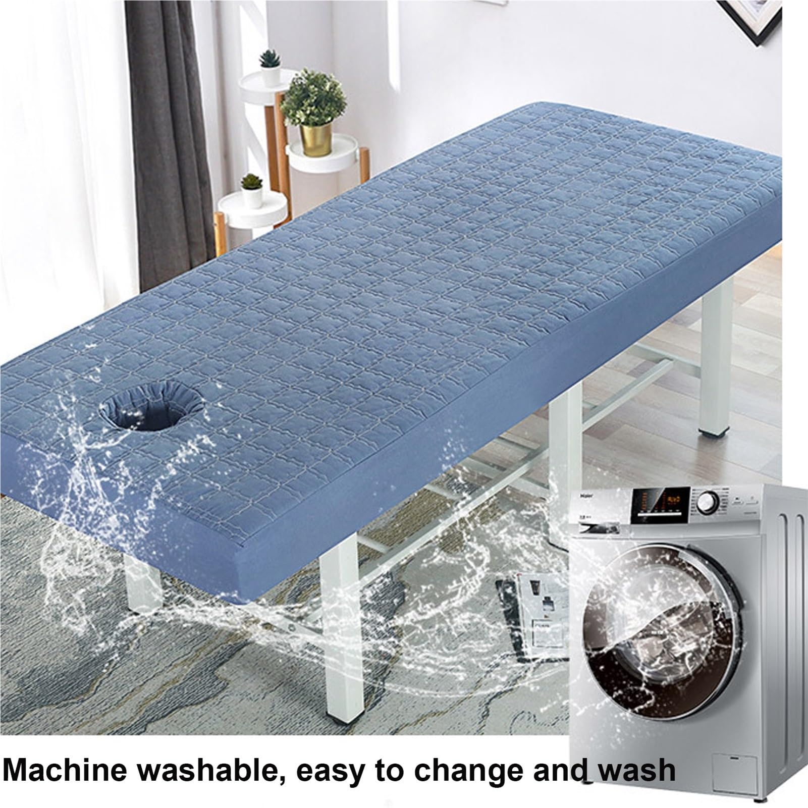 Colchoneta Masaje Grueso Antideslizante, Tapete Camilla Masaje SPA con Orificio, Colchón Salón Belleza, para SPA, Hotel y Salón(White,70 x 190 cm)