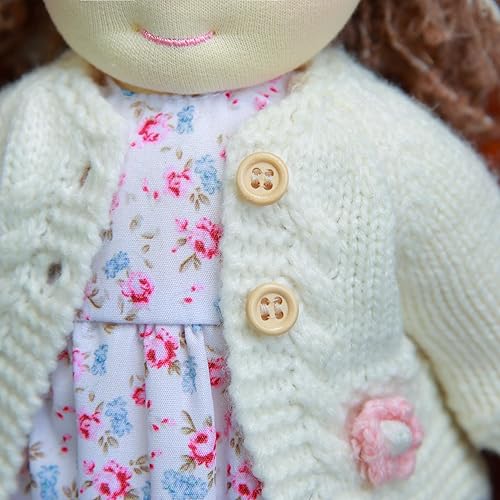 Miniatura 7 de Muñeca Waldorf hecha a mano, ámbar de 12 pulgadas, muñeca de trapo suave con bonito peluche de peluche, ideal para bebés y niños pequeños