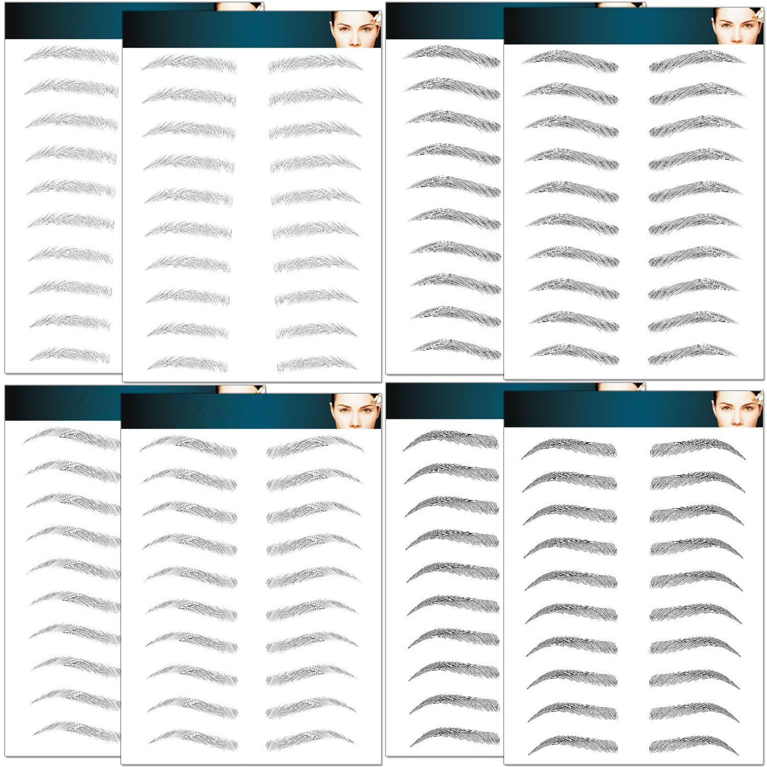 Eyebrow Tattoo 8 Sheets, 84 Pairs Eyebrow Tattoo Sticker Waterproof 4D Hair-Like Temporary Eyebrows Peel Off Brows Grooming Transfers Stickers Makeup for Women, Men, Girls, Black