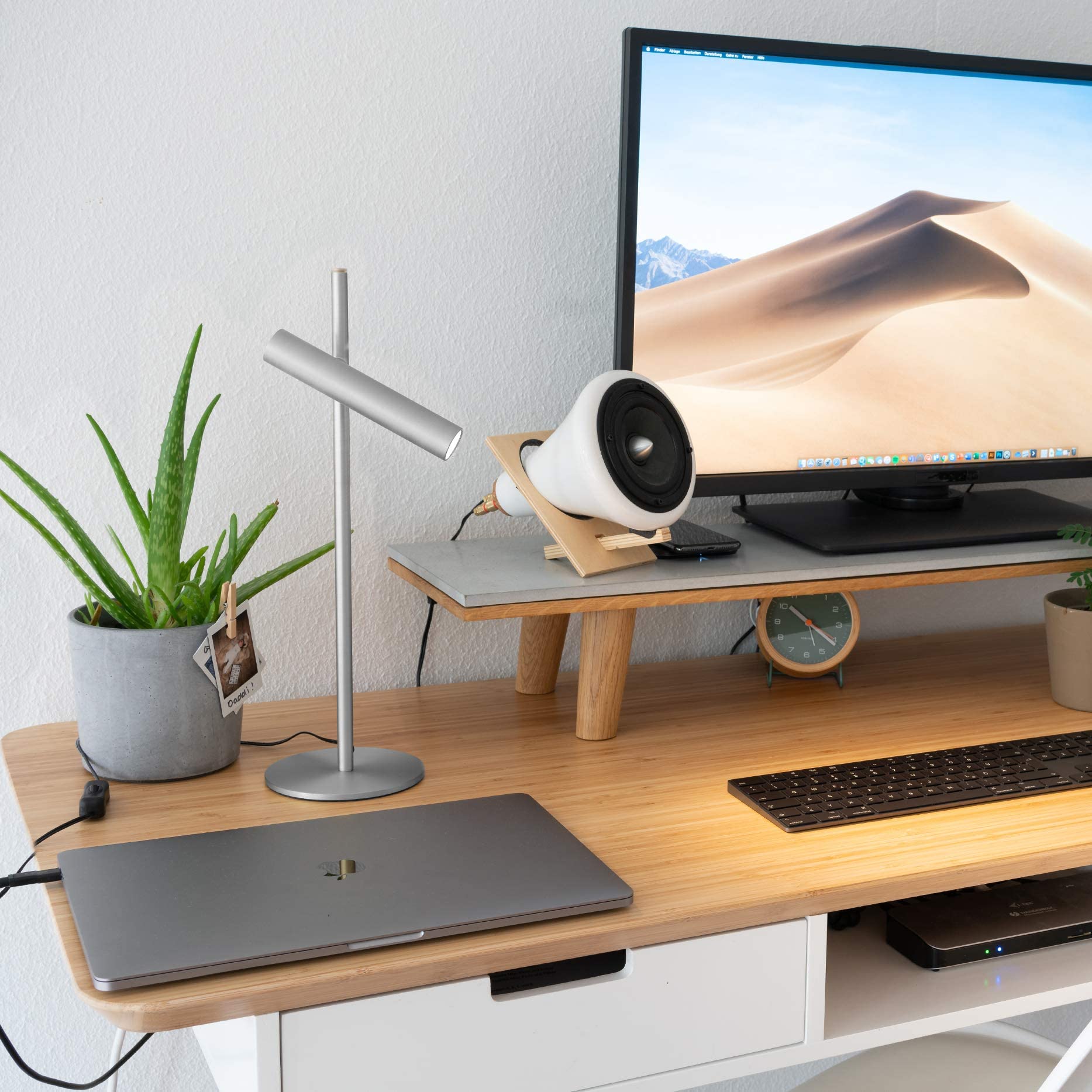LUUK LIFESTYLE Lámpara de escritorio LED regulable, lámpara de mesa LED, lámpara de oficina, lámpara de metal, lámpara de mesa estilo industrial, lámpara de lectura, control táctil, plata