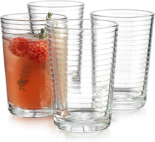 Home Essentials and Beyond - Vasos de jugo de 7 onzas, juego de 4 vasos de vidrio para bebidas para jugo, whisky, cócteles, té helado, aptos para