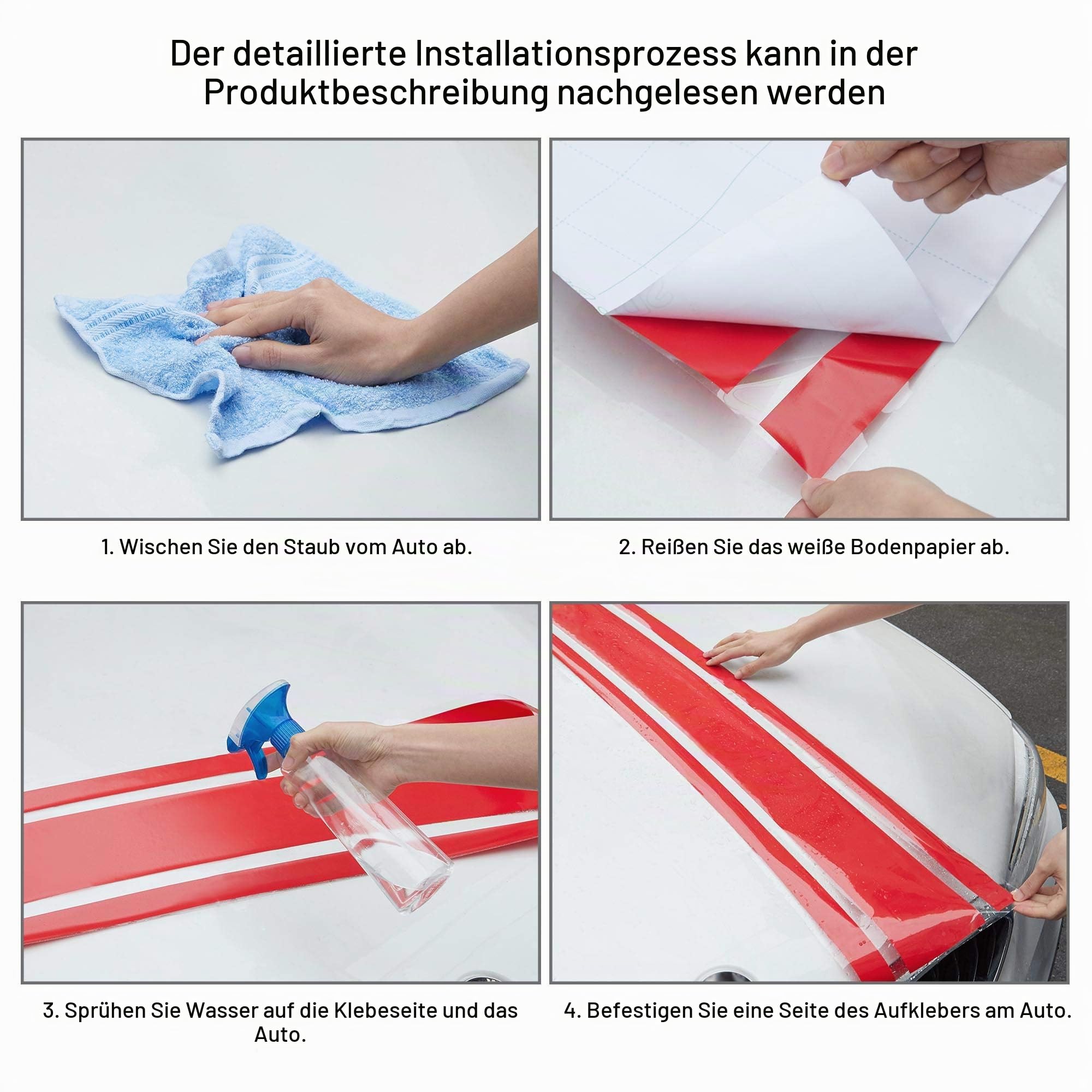 TOMALL 124.5 cm x 22.2 cm Motorhaube Streifen Aufkleber Auto Racing Körper Seite Aufkleber Rock Dach Motorhaube Stoßstange Streifen Aufkleber Vinyl Streifen Dekoration für Auto (Rot)