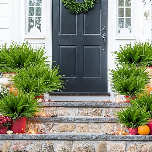 Miniatura 2 de 8 piezas de plantas de césped artificial falsas para exteriores, plantas de plástico resistentes a los rayos UV, césped falso, arbustos de follaje