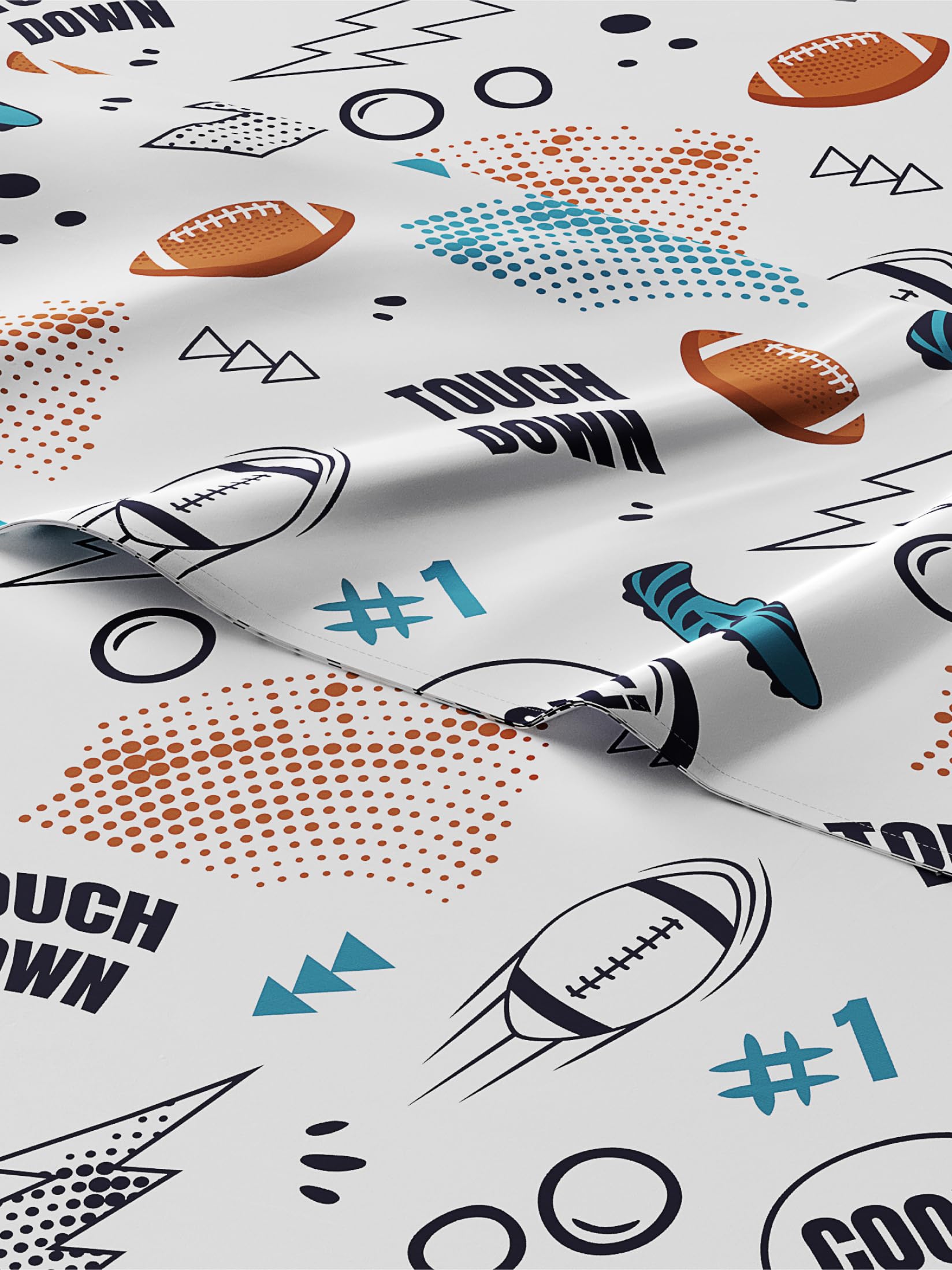 Kids Twin Size Touchdown! Football Bed Sheets - 3 Piece Kids Sheet Set