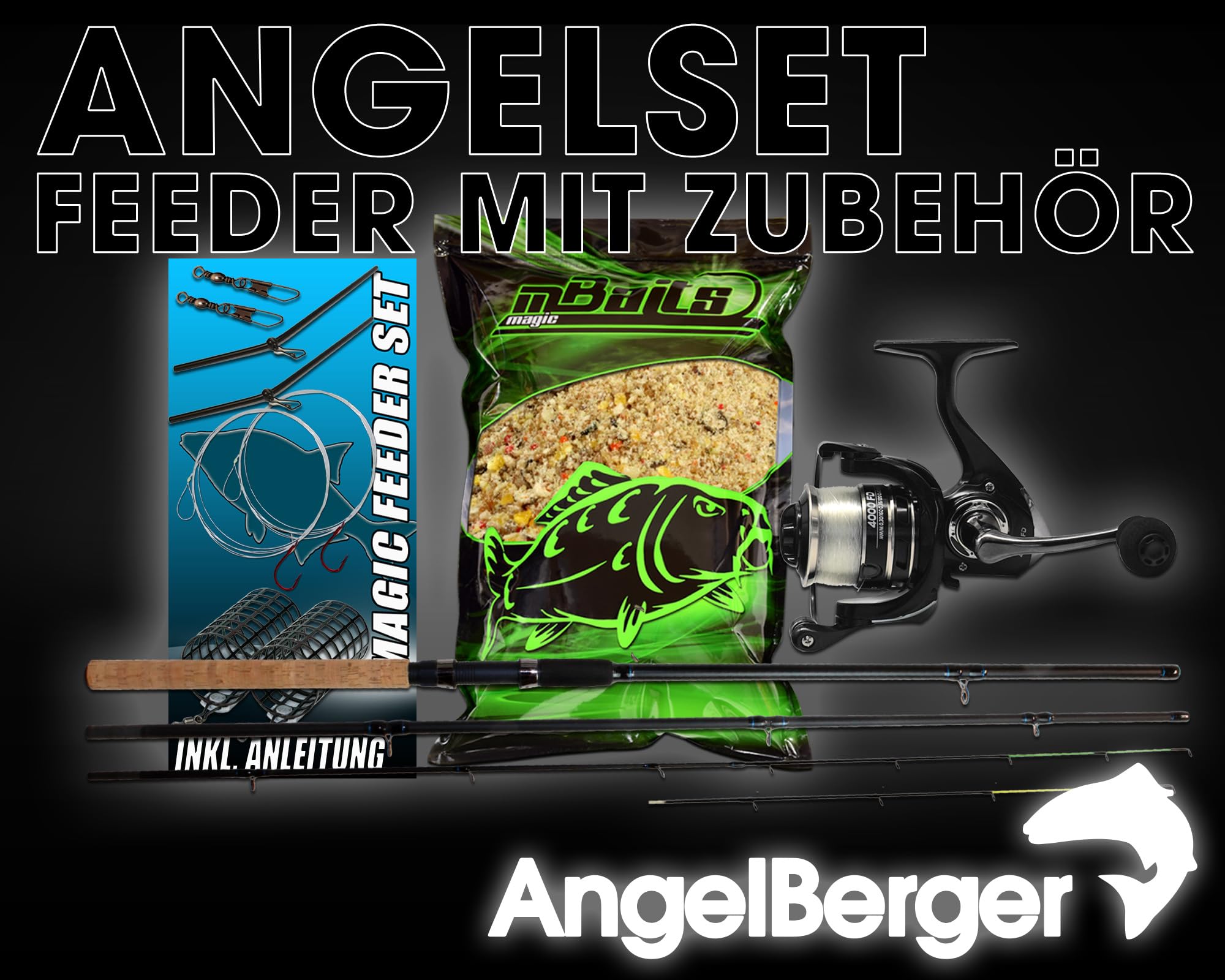 Angel Berger Feeder Angelset mit Feederrute, Rolle und Zubehör | Futterkorb, Angelrute