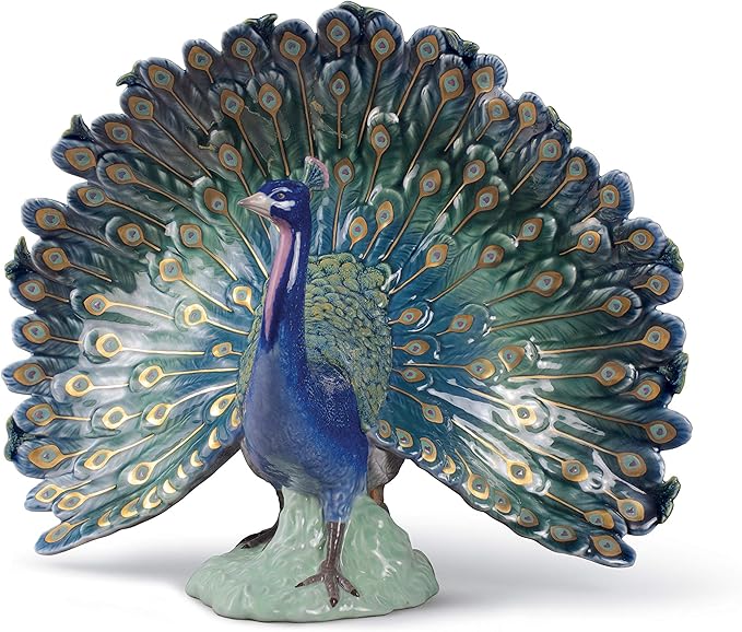 LLADRÓ Peacock Figurine. Porcelain Peacock Figure. Home