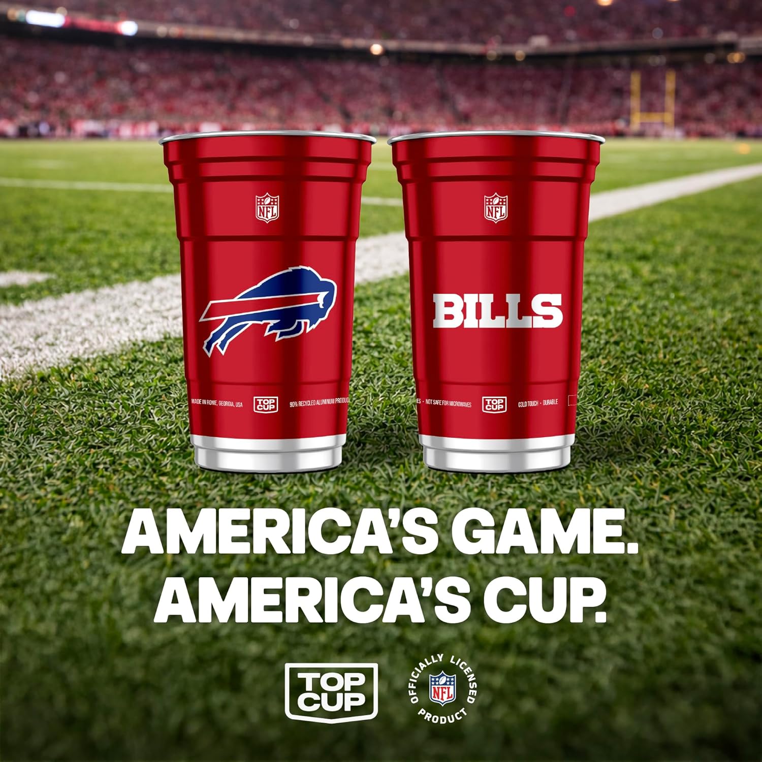 Top Cup NFL Buffalo Bills 20 oz Reusable Aluminum Cups 20 Count | Officially Licensed, Durable, Reusable & Recyclable, Made in USA - Image 2