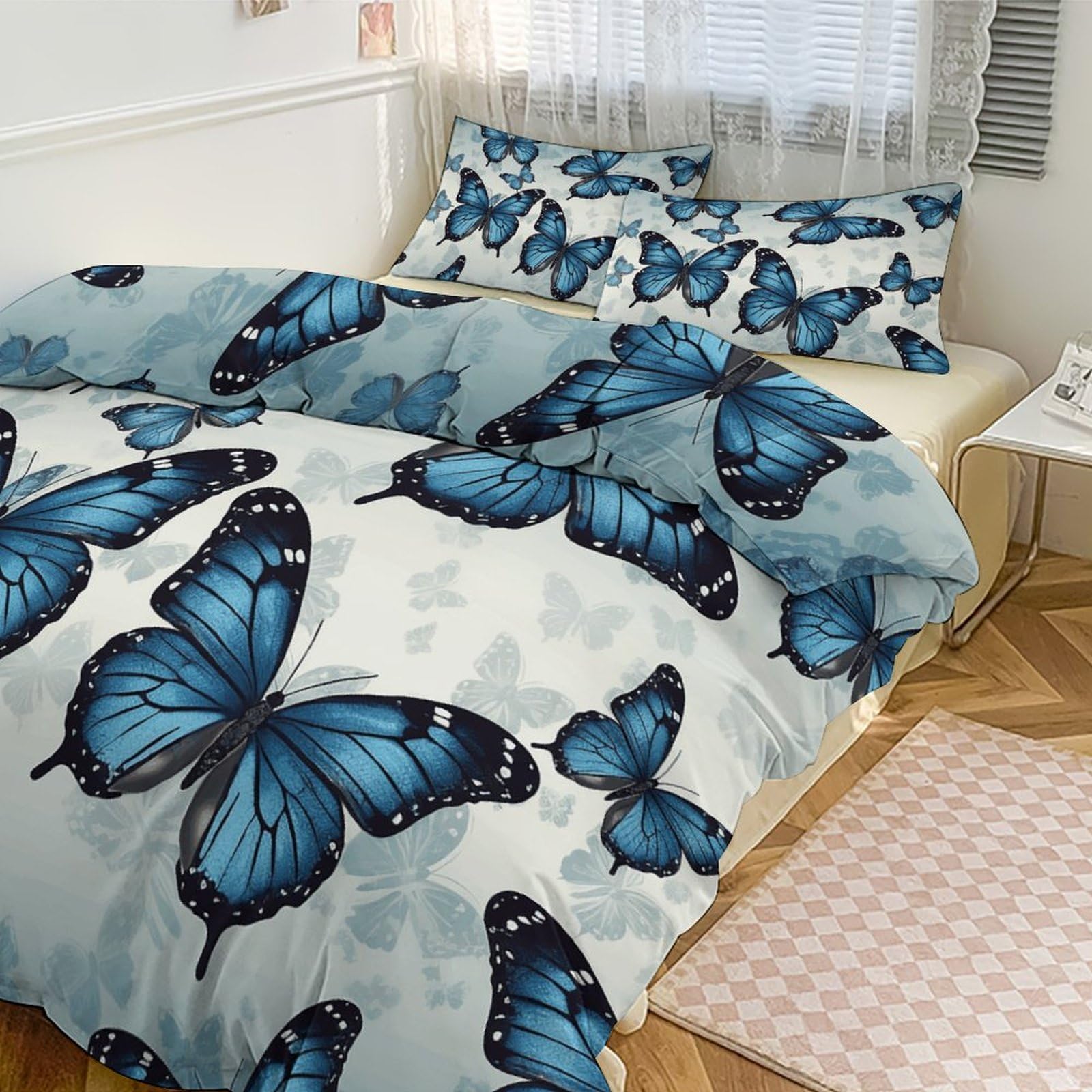 Parure de lit grand lit ultra douce tissage de qualité supérieure papillon bleu