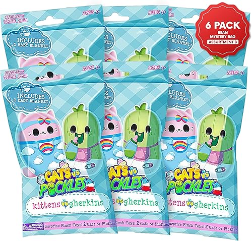 Cats vs Pickles Kittens vs Gherkins  Bolsas misteriosas  Paquete de 6  Peluches rellenos de frijoles esponjosos de 3 pulgadas. Colecciónalos como