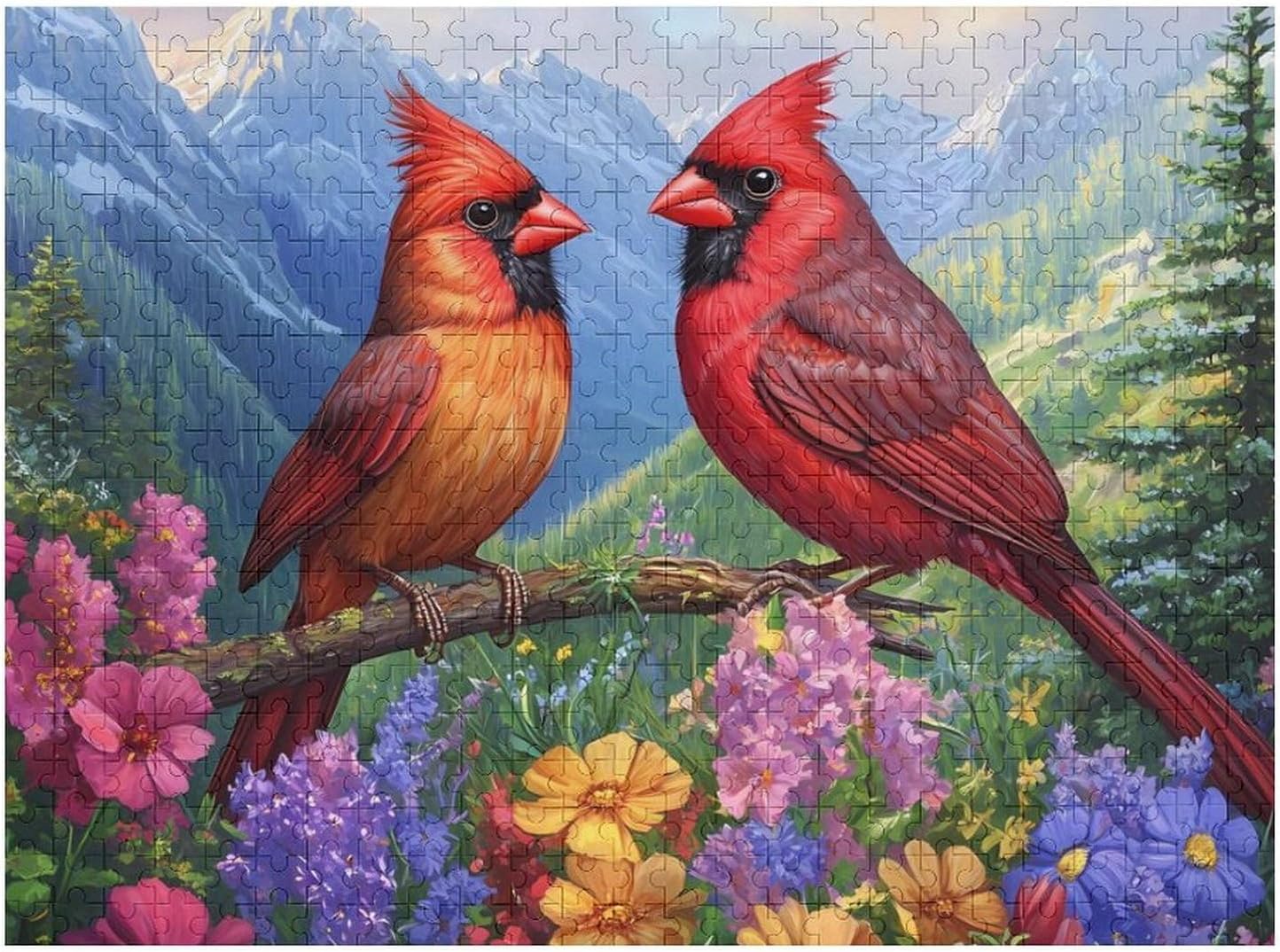 Cardinal on Branch Wood Puzzle Challenging Jigsaw Puzzles for Women Men