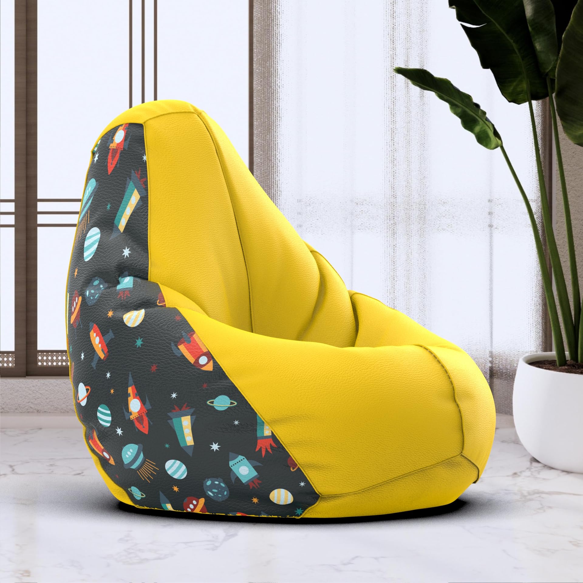 Bean Bag Chair Cover | Size: 1XL | Color: Space Rocket - H - Yellow Black | Without Beans | Premium Leatherette Cover (CMF 2929)-image-8
