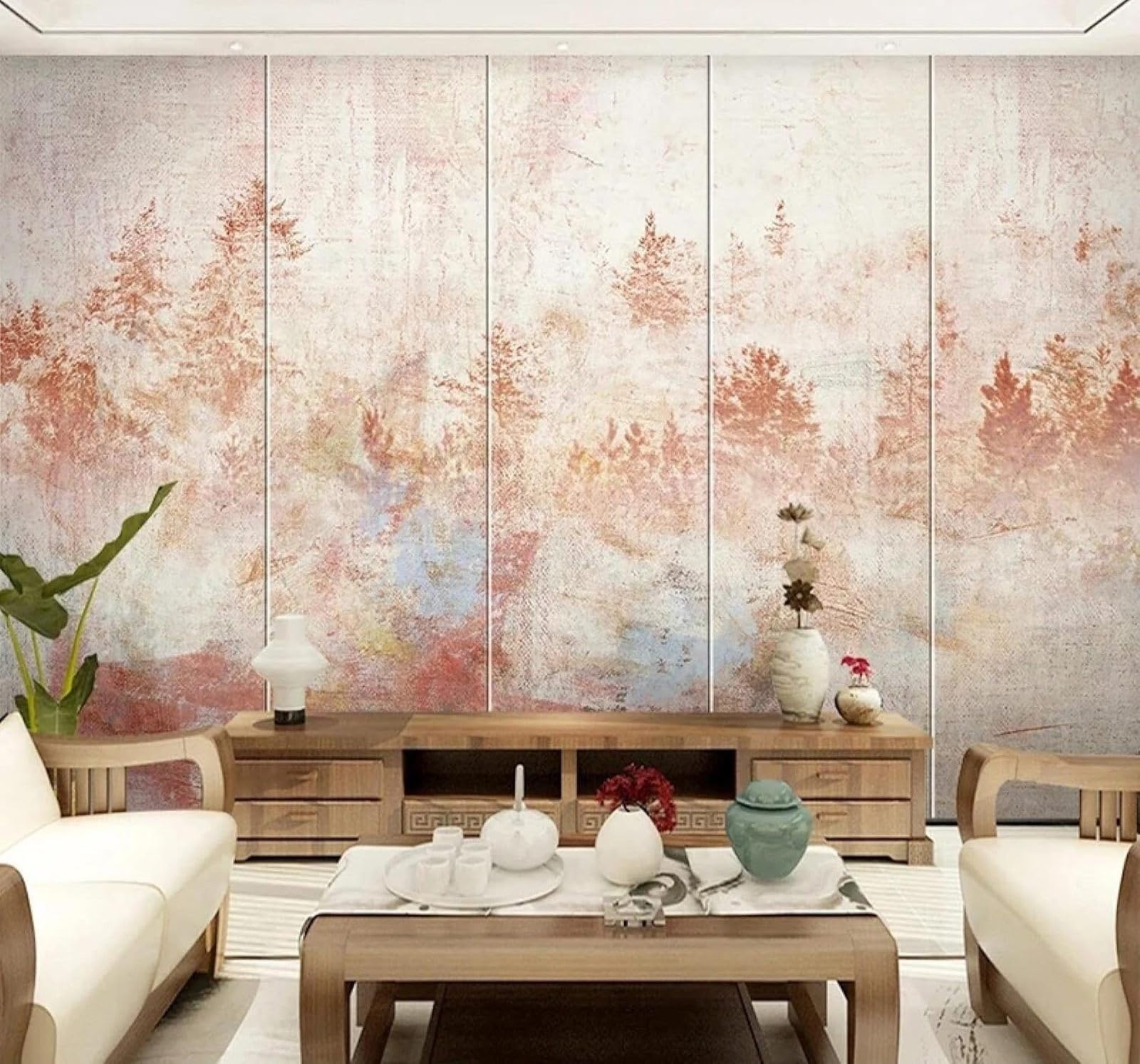 Tzxztt Abstract Red Forest Art Individuality Modern 3D Wallpaper Premium Textured Silk Neutral Tones Material Ideal for Living Room Bedroom-400cm×280cm