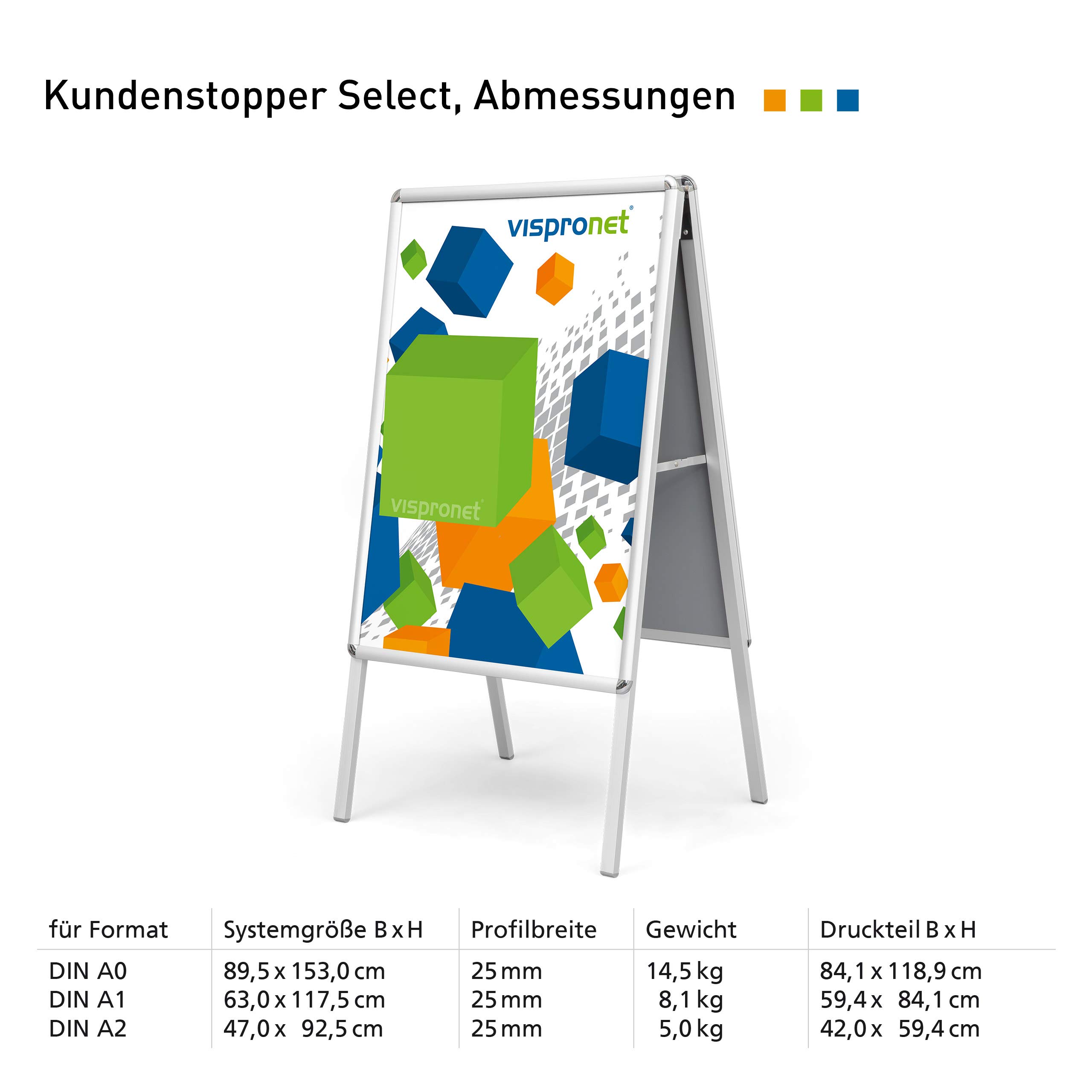 Vispronet hochwertiger Plakatständer DIN A0 - Kundenstopper, Werbetafel, Gehwegaufsteller Select - mit Alu-Klemmrahmen