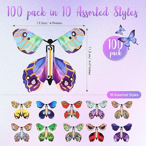 Miniatura 2 de Lenwen 100 mariposas voladoras mágicas de papel que vuelan bandas de goma para marcapáginas, regalo sorpresa, boda, fiesta de cumpleaños, 10