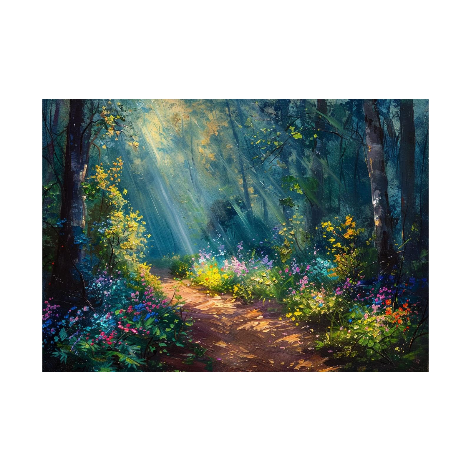 Oeuvre de peinture de paysage forestier WODJEM decoration murale salon 70x100cm - 7