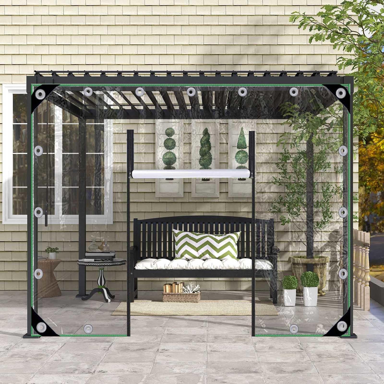 Transparente PVC-Planen-Vorhänge mit Reißverschluss-Tür für Outdoor-Pavillon, 2 x 2 m, strapazierfähig, transparent, Outdoor-Pavillon-Vorhänge mit Reißverschlusstür, wetterfest und langlebig, Terrasse