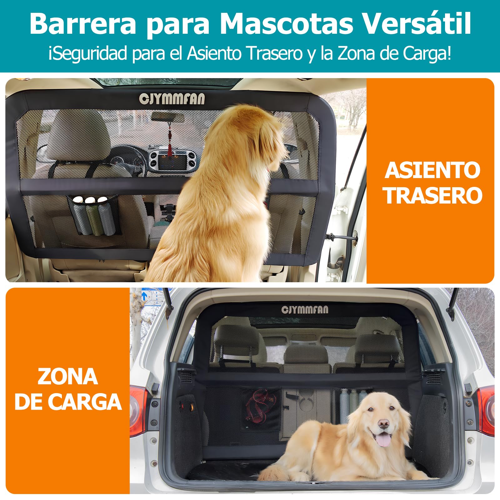 Barrera Protectora para Perros para Asiento Trasero y Maletero con Cubierta Más Ancha, Ajuste Universal para Coche y SUV, Rejilla Separadora para Perros con Red Transparente y Marco Metal Estable