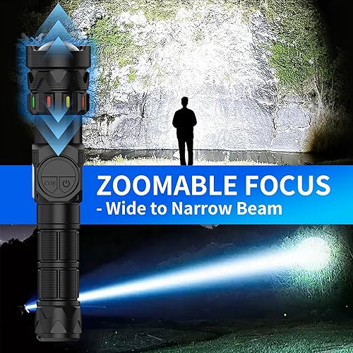 Miniatura 4 de ESGOFO Linternas recargables de alto lúmenes 10000 de larga distancia, luz LED súper brillante de larga duración, pantalla LCD USB C de larga