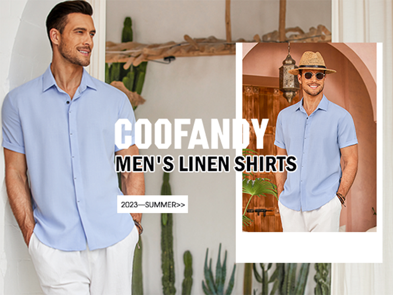 COOFANDY Set da uomo in lino da 2 pezzi, camicia cubana a maniche lunghe con bottoni e pantaloni, set estivo da spiaggia, Azzurro chiaro, Small