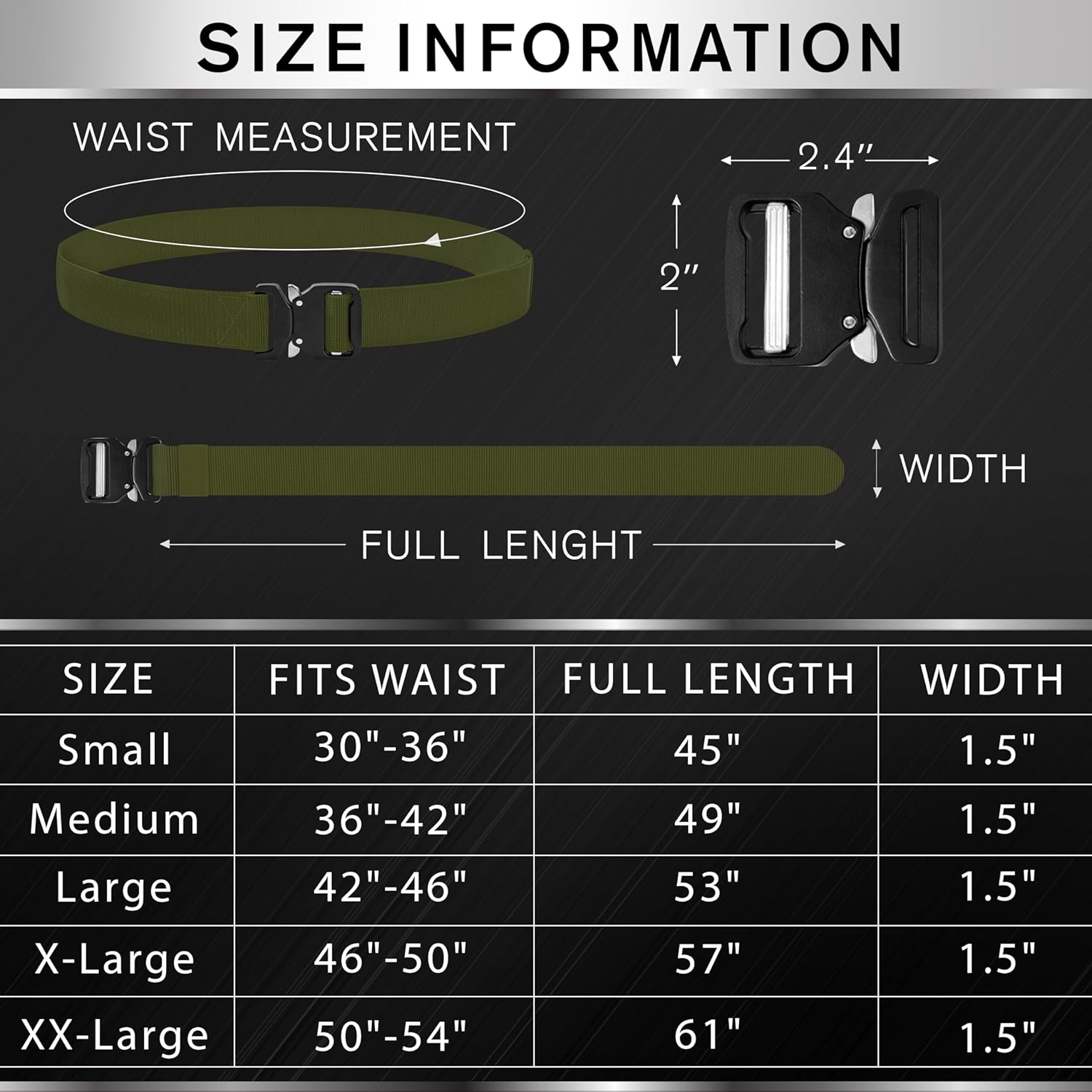 TECEUM Tactical Belt – Green B7 L – Heavy-Duty Military, Work, Hiking,Rigger, Utility, EDC Men’s Belts – Quick-Release – Nylon Web - Image 9