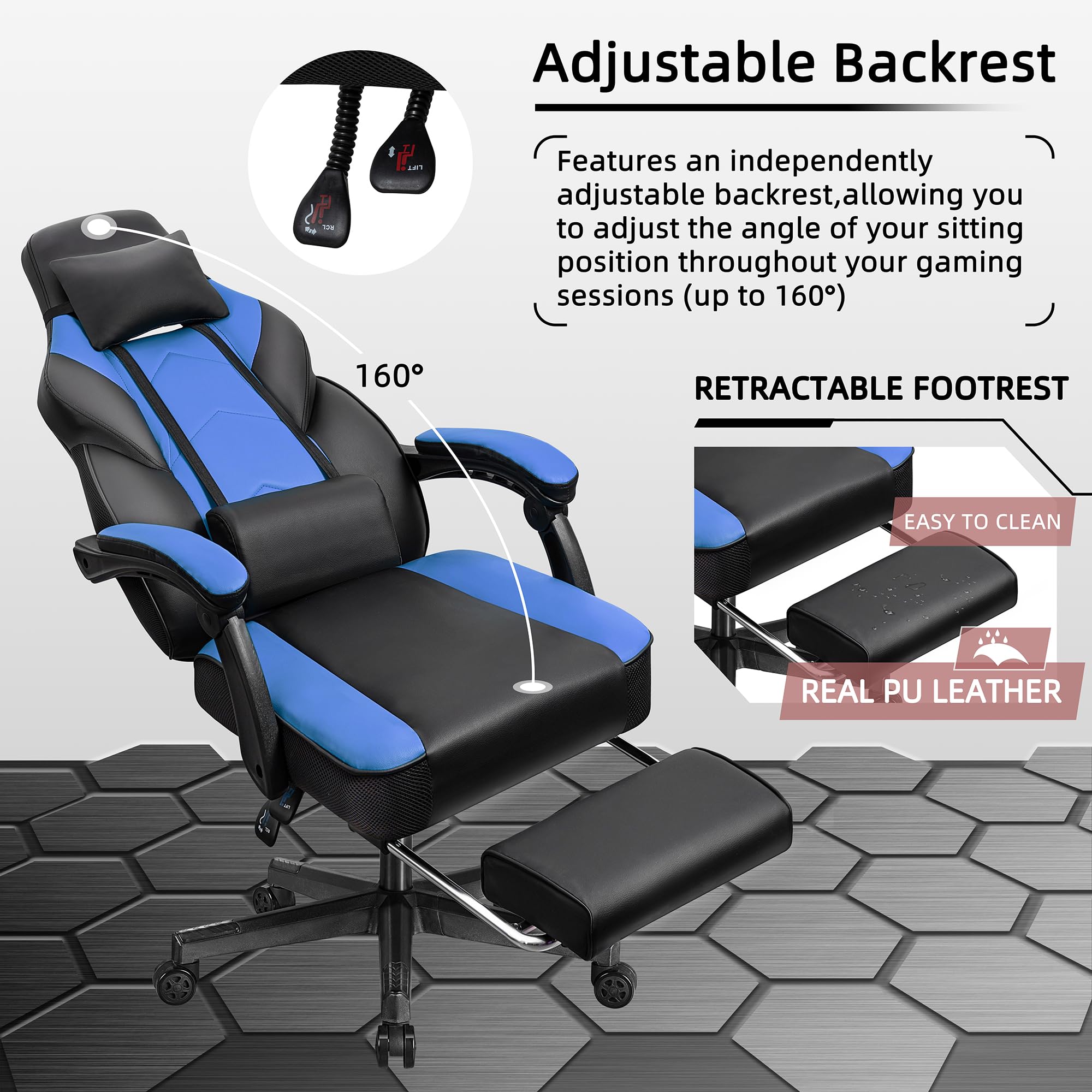 GTPLAYER Gaming Chair, Computer Chair With Footrest And Lumbar Support