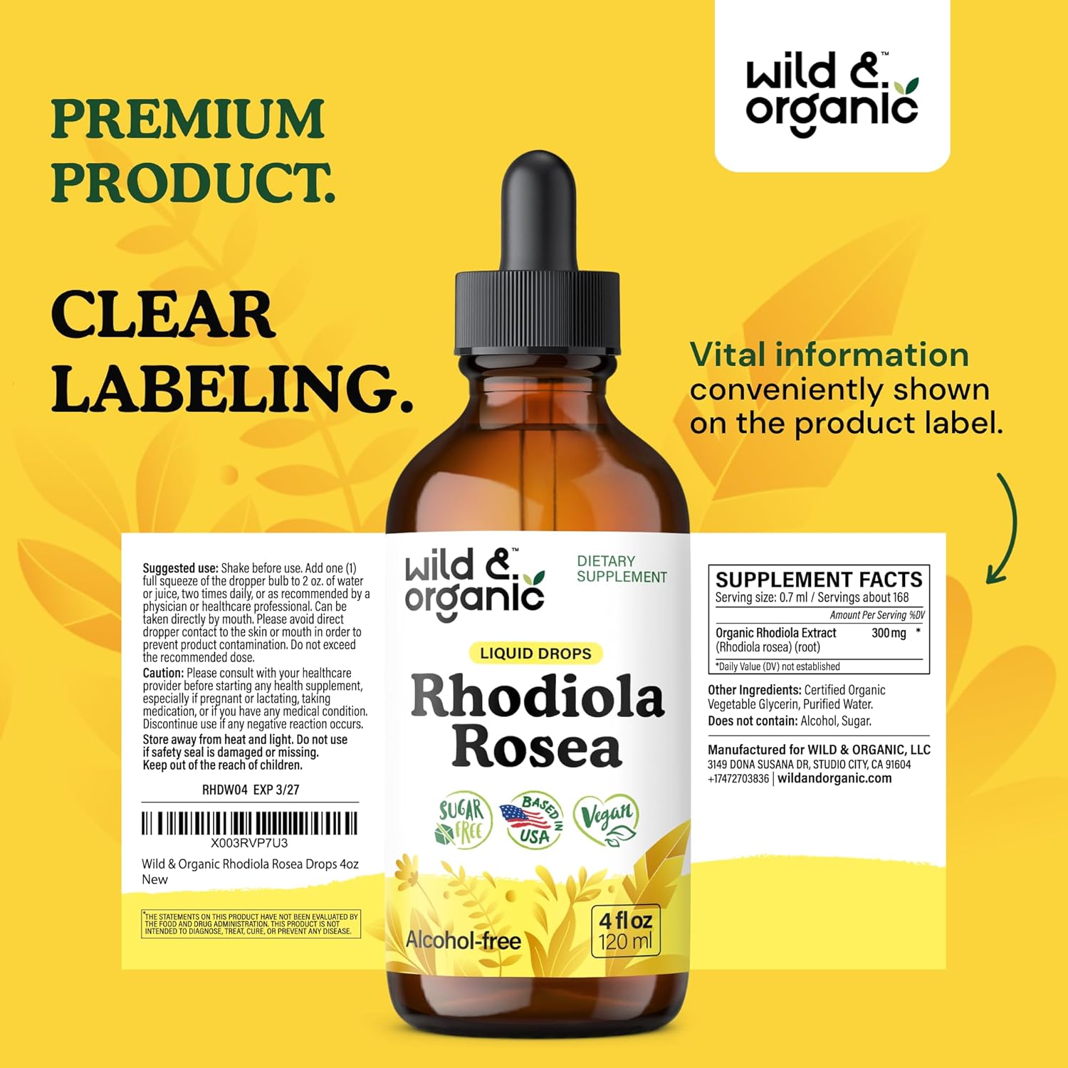 Wild & Organic Rhodiola Rosea Tincture - Rhodiola Rosea Supplement for Mood Support - Relaxing Root Extract Liquid Drops - Vegan, Sugar & Alcohol-Free - 4 fl oz - Image 9