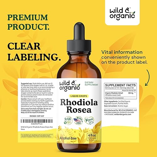 Miniatura 9 de Rhodiola Rosea Tincture - Suplemento orgánico de Rhodiola para el estrés y el estado de ánimo - Extracto líquido de raíz de Rhodiola - Gotas veganas