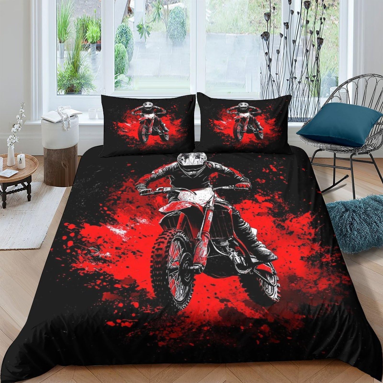 Housse de couette motocross hypoallergénique et respirante en tissu doux 3 pièces Super King