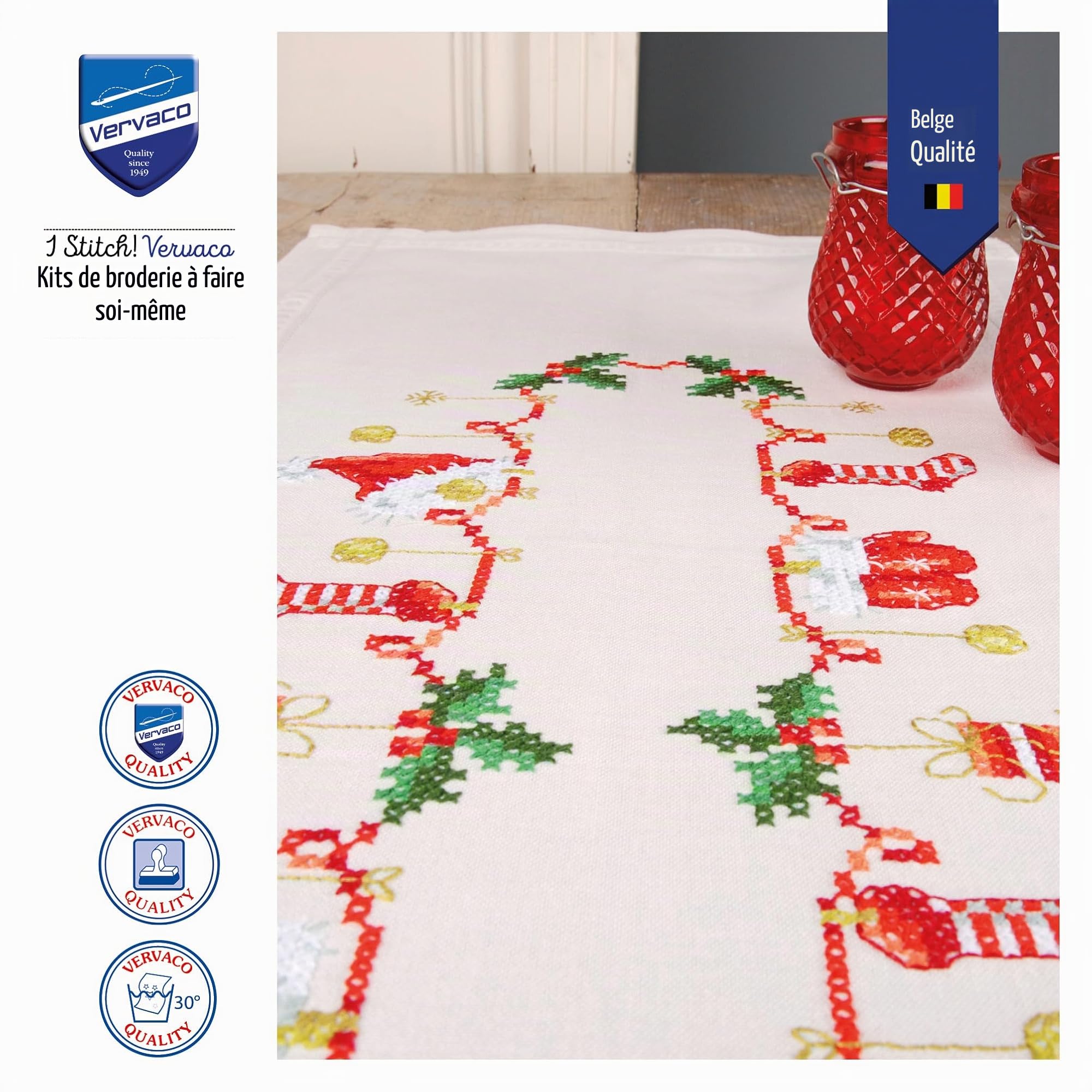 VERVACO Kit Point De Croix Pré-Imprimé Chemin De Table NOËL Broderie Kit Complet Adulte Loisir Créatif Maison Decoration Manuelle Table Cadeou DIYca. 40 x 100 cm Cross Stitch Embroidery