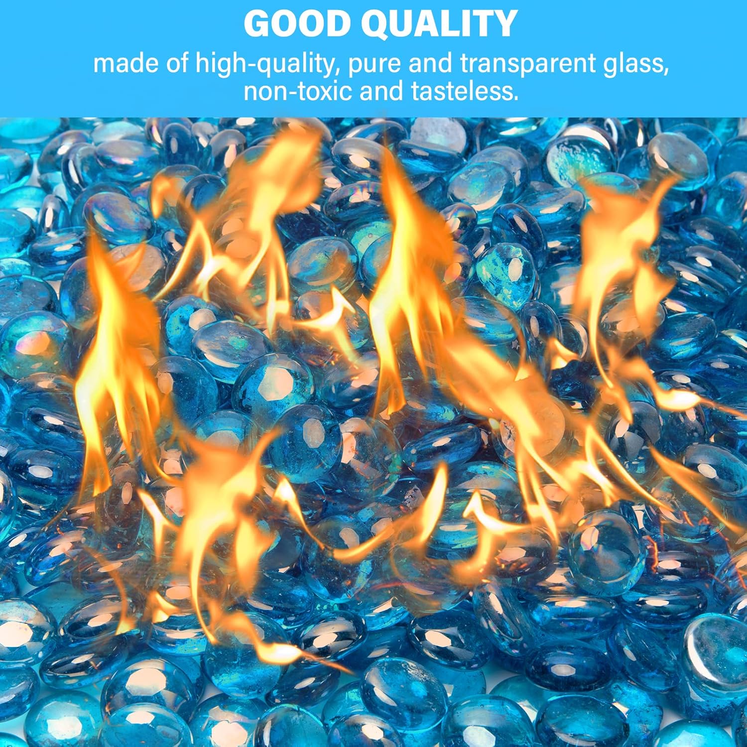 LEIMO KPARTS 10 lbs Fire Glass Beads for Propane Fire Pit, Light Blue 1/2-Inch Reflective Gas Fireplace Glass Rocks Stones for Fire Pit Table
