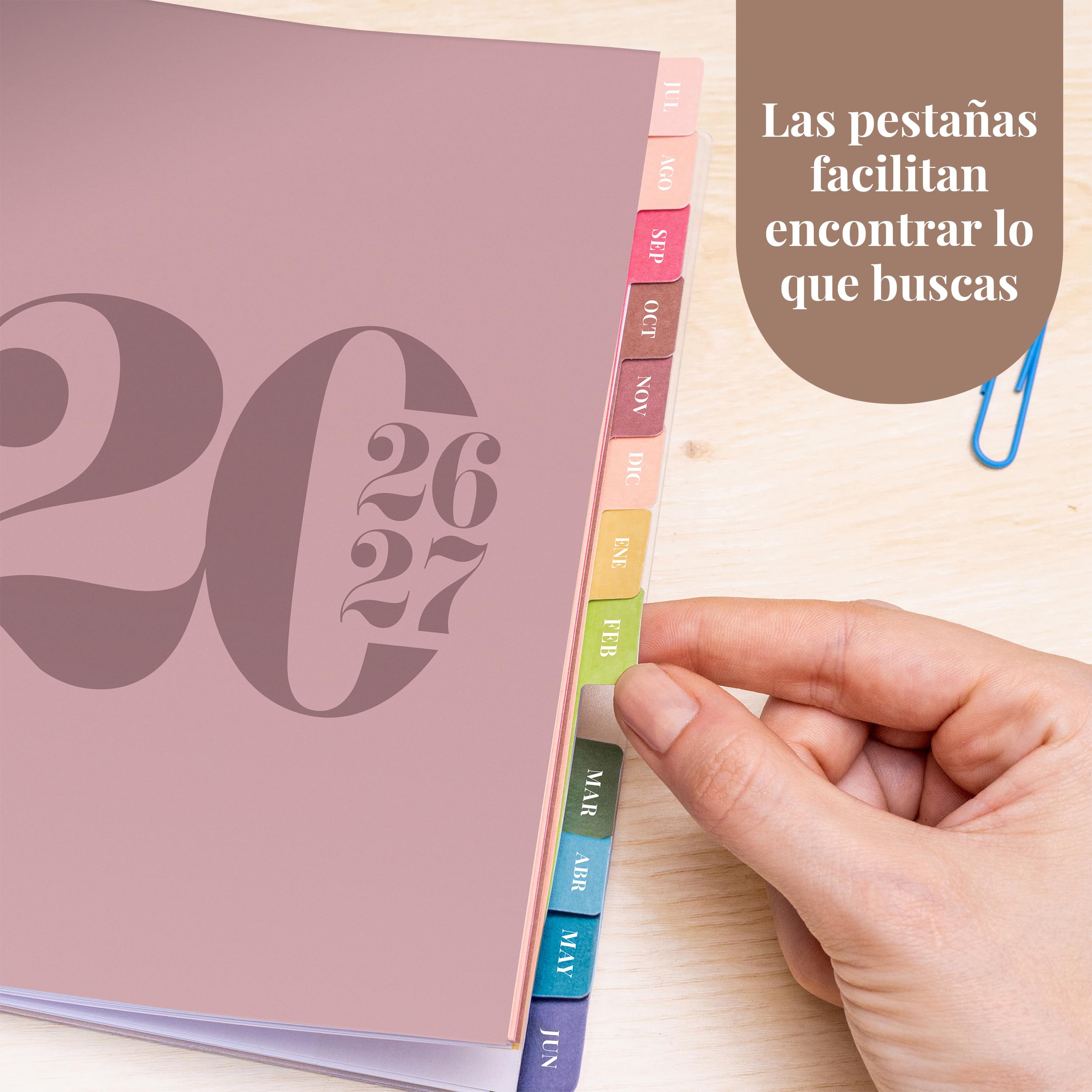Rileys Agenda Escolar 2026–2027, Agenda Anillas 2026 con Planificador Diario Académica, Planner Universitaria para uso Escolares, Dietario tipo para Citas (20 × 15 cm, Rosa, Tipográfico, en español)