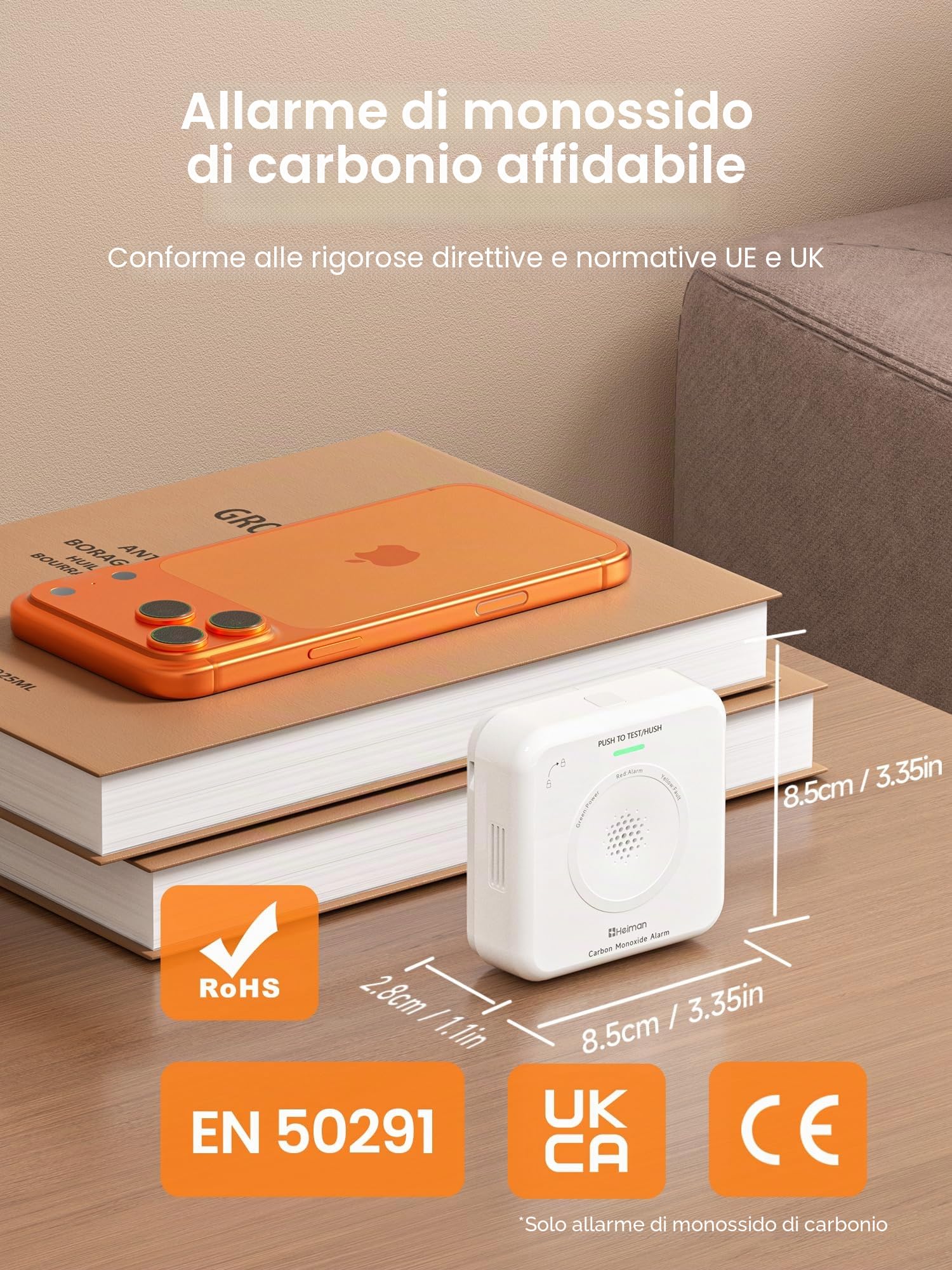 Heiman Rilevatore di monossido di carbonio intelligente Matter (Hub richiesto) - Rilevatore CO per SmartThings & Home Assistant, certificato nel 50291, batterie sostituibili, sensore 10 anni, 85dB