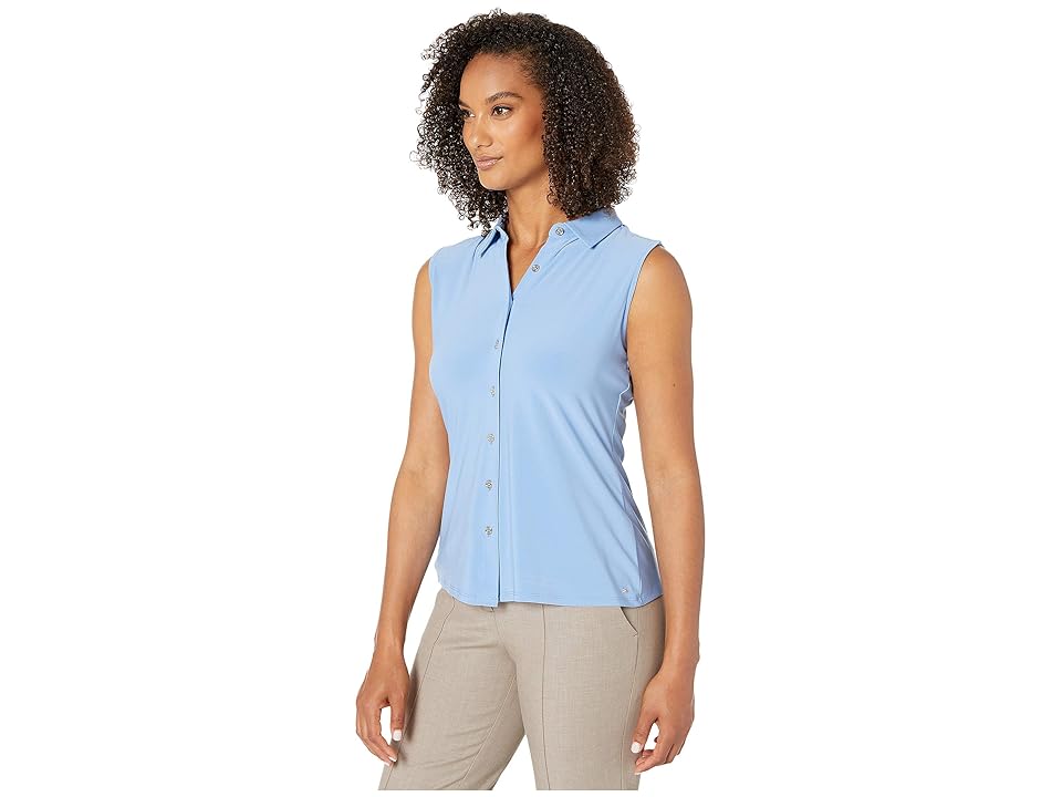 

Tommy Hilfiger Collared Button Front Sleeveless Knit (Bay Blue) Women's Clothing