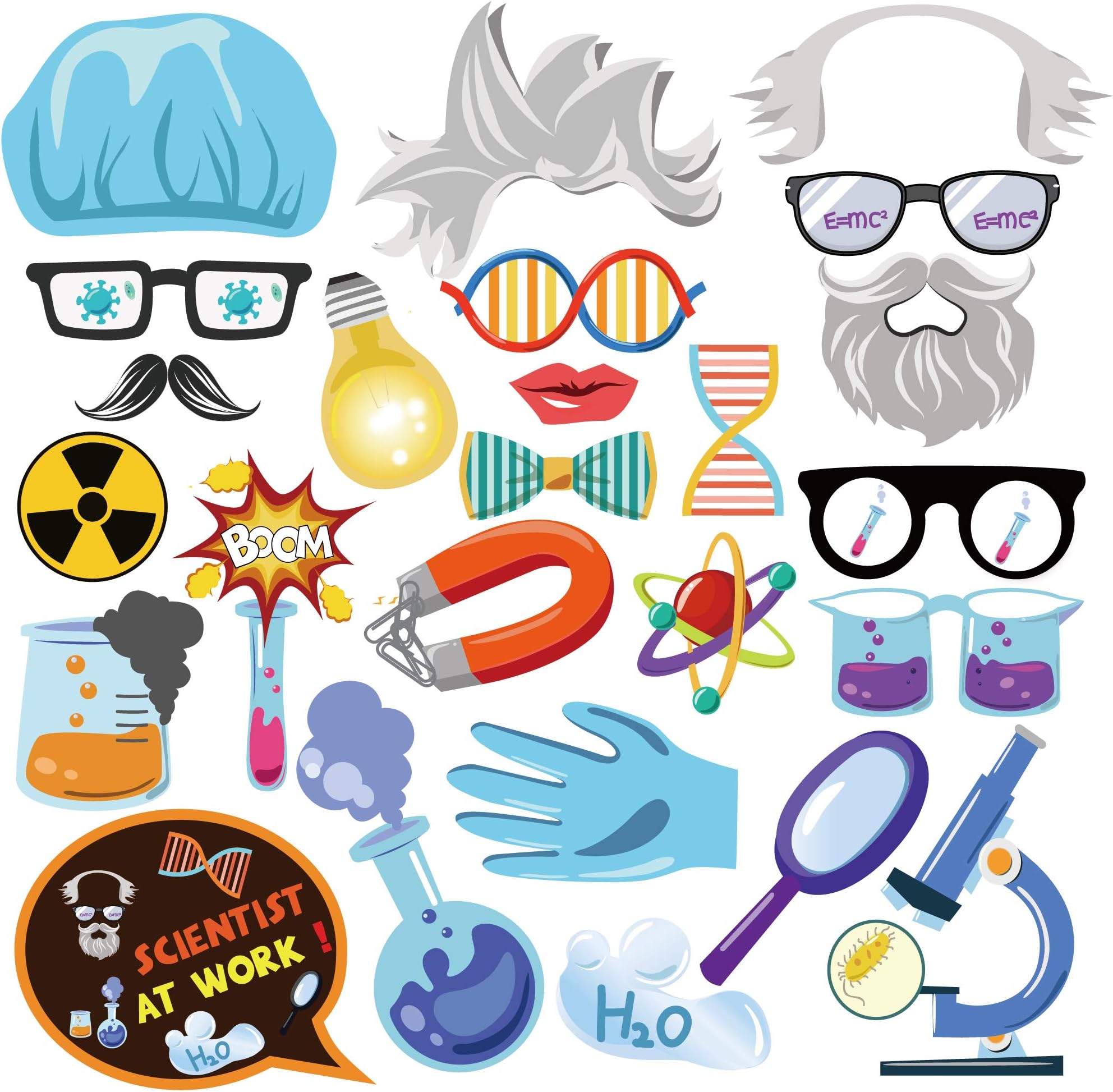 Scientist Photo Booth Props(25CT),Laboratory Photo Booth Props with Stick for the scientist Decorations,Laboratory Party