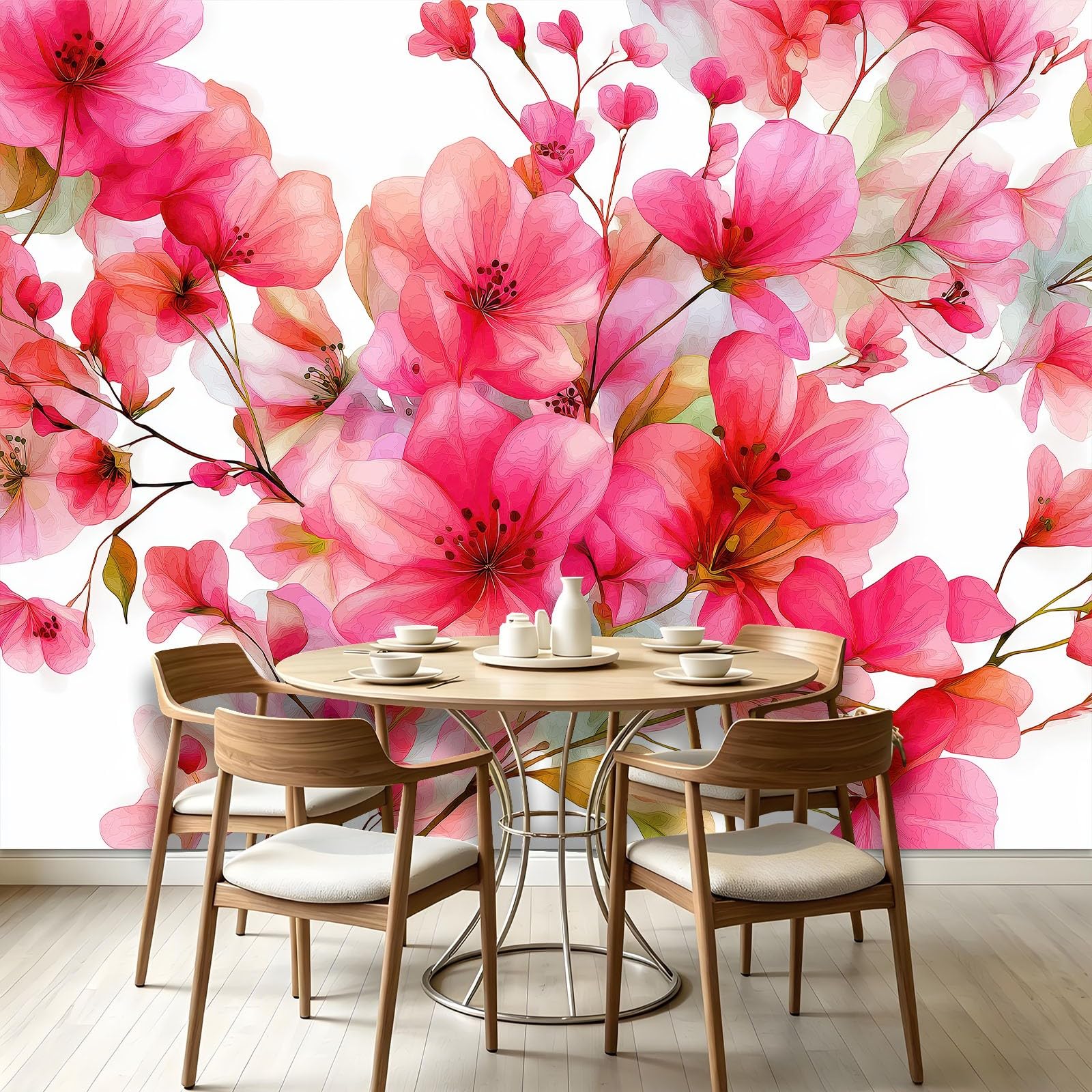 Seide Fototapete Schlicht Aquarell Blumen Vliestapete XXL Wandtapete Wand Dekoration für Damenmodegeschäft Schlafzimmer Schminkzimmer - 350 x 256 cm