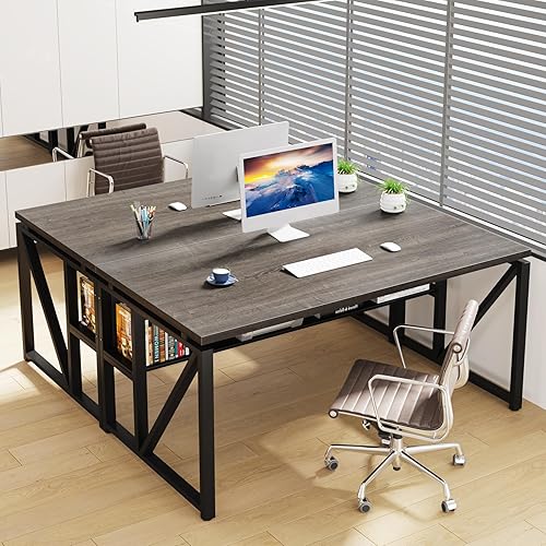 Miniatura 62 de Tribesigns Escritorio simple para computadora de 55 pulgadas, mesa de escritorio de oficina en casa para estación de trabajo, nogal oscuro + patas