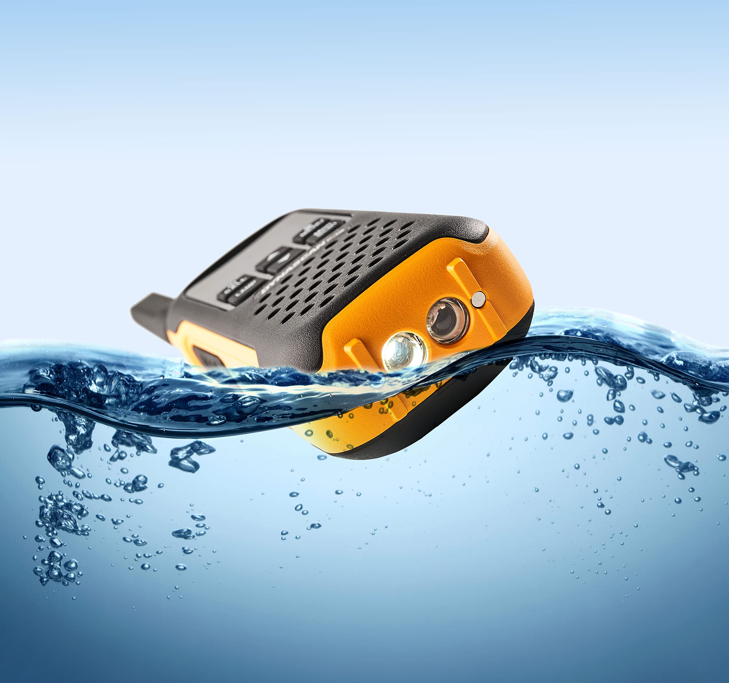 Dynascan F-15 Coppia Walkie Talkie Impermeabili IP67 Uso Libero PMR446, Ricetrasmittenti Galleggianti con SOS, Torcia LED, Funzione VOX, 16 Canali e Auricolari Inclusi