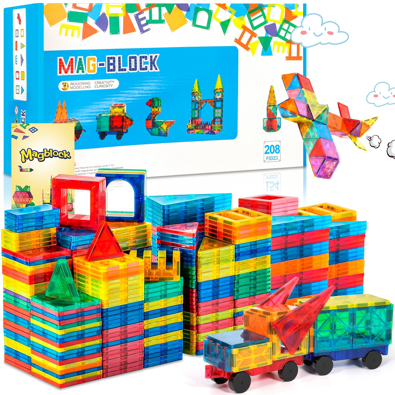 Magnetyczne klocki konstrukcyjne dla dzieci zabawki 208sztuk -3D magnetyczne zabawki konstrukcyjne - Edukacyjne klocki konstrukcyjne dla dzieci w wieku 3 4 5 6 7 8 lat