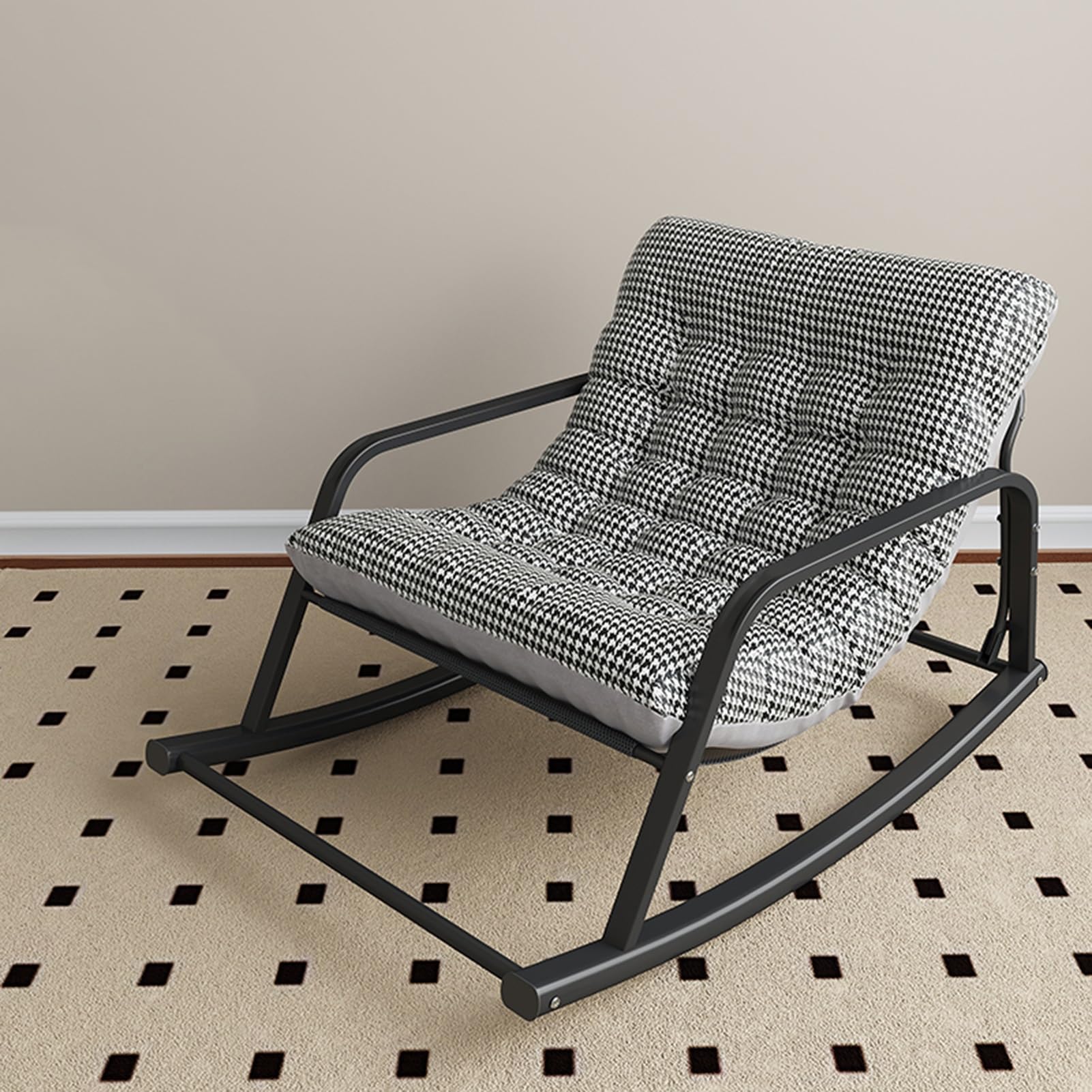 Chaise à bascule confortable d'extérieur moderne au design pied-de-poule raffiné