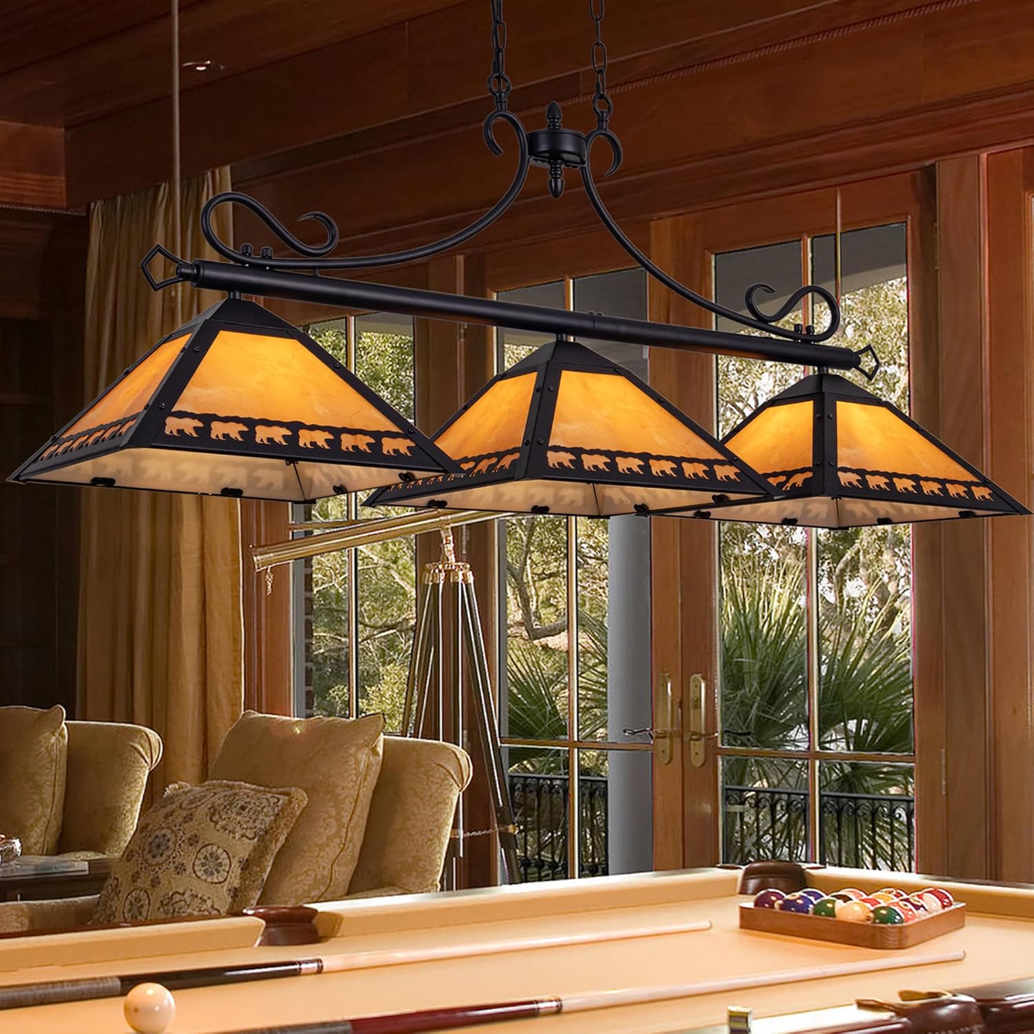 TOCHIC Tiffany Pool Table Light, 4 Lights Billiard & Pool Table Lights for 7' 8' Table and Pool Table Light, 3 Lights Tiffany Billiard & Pool Table Lights, 49.5" Farmhouse Chandelier for Dining Room